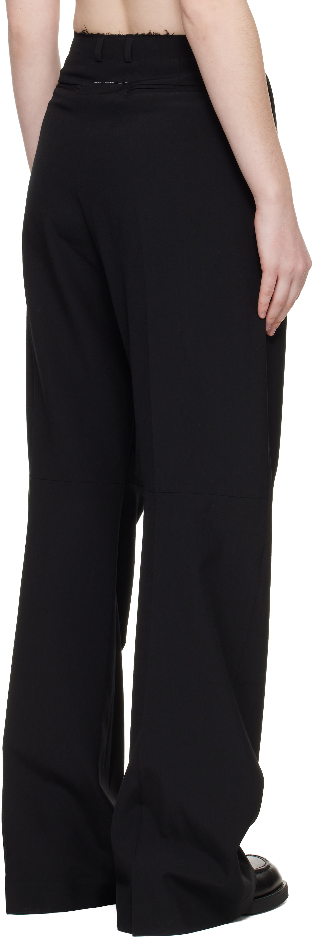 MM6 Maison Margiela: Black Wool Wide Leg Trousers | SSENSE