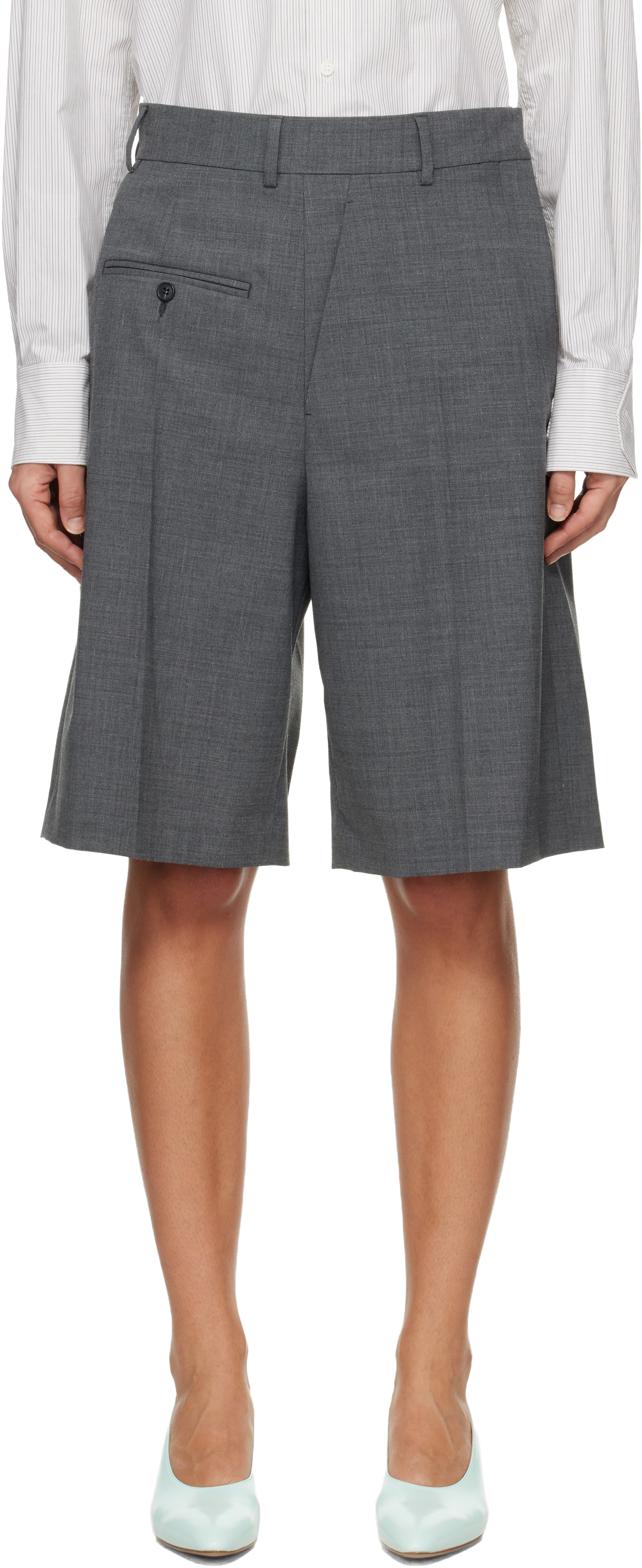 MM6 Maison Margiela: Gray Wool-Blend Tailored Shorts | SSENSE