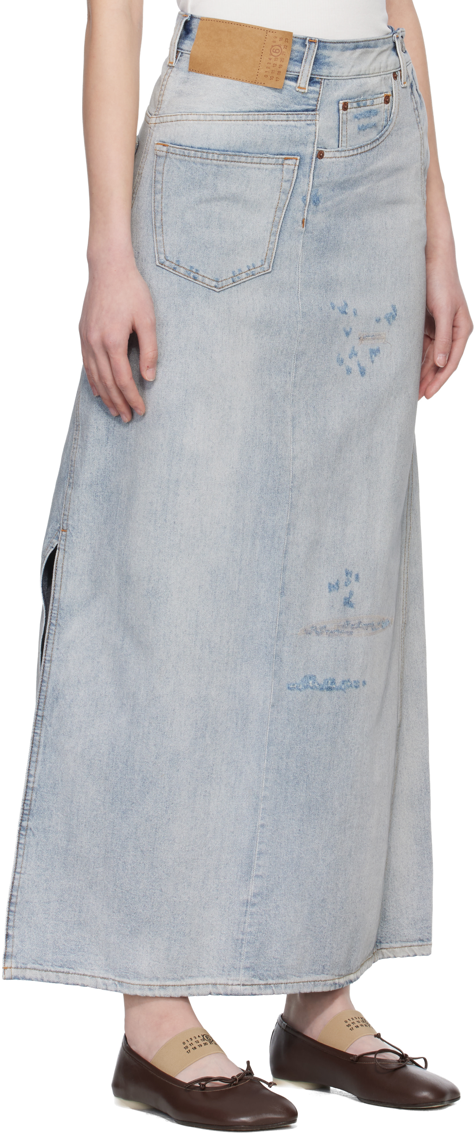 MM6 Maison Margiela: Blue Distressed Denim Maxi Skirt | SSENSE