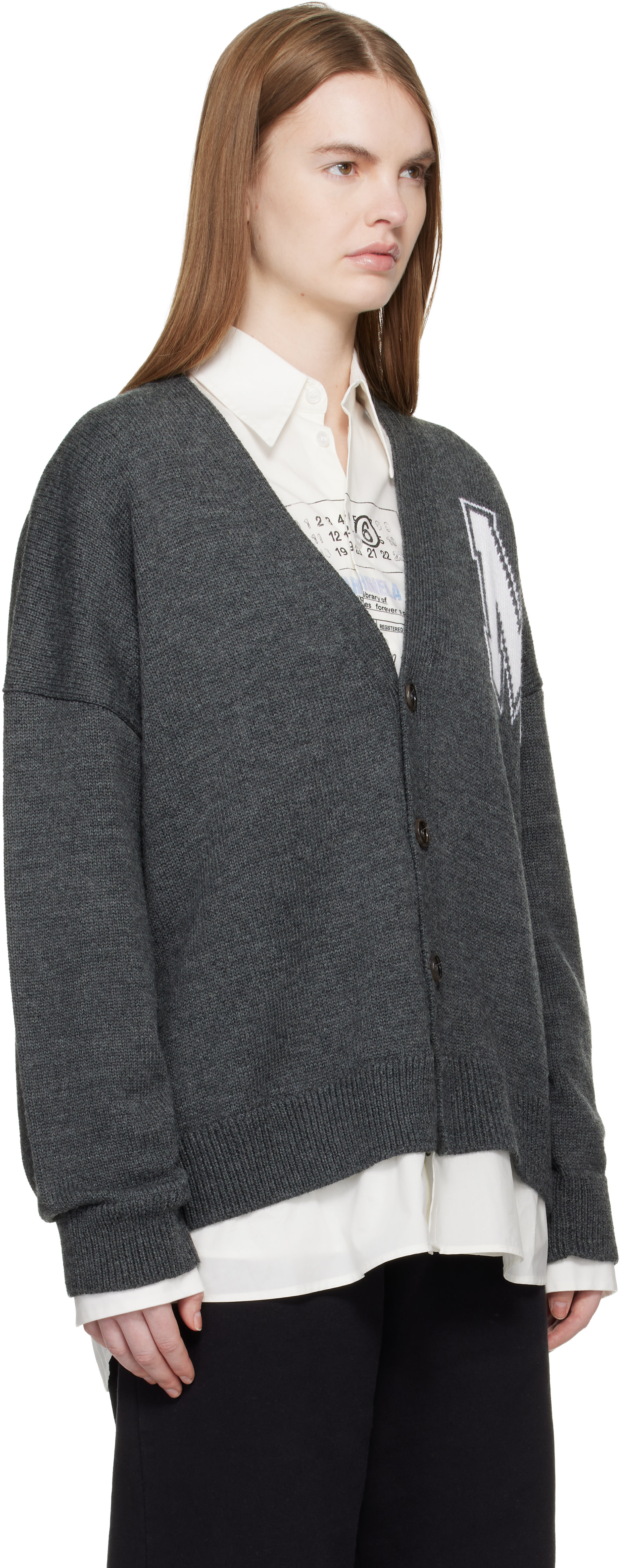 MM6 Maison Margiela: Gray Two-In-One Knit Cardigan | SSENSE