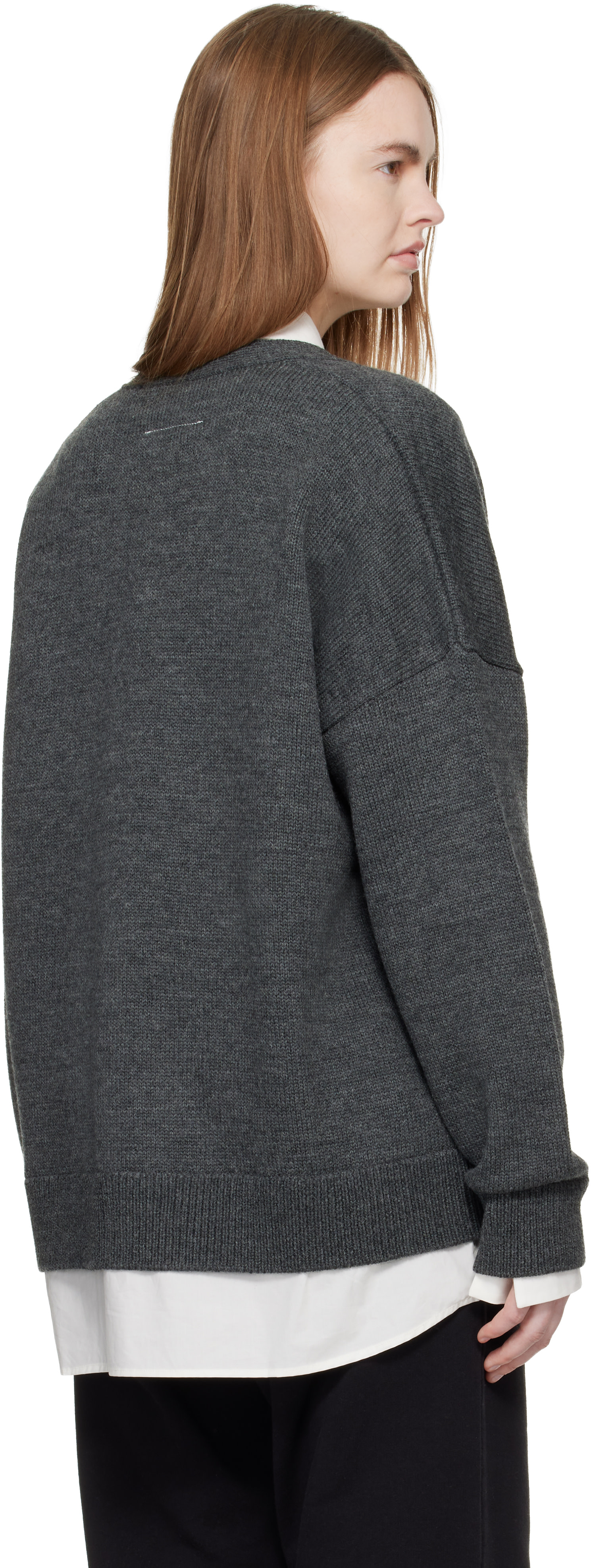 MM6 Maison Margiela: Gray Two-In-One Knit Cardigan | SSENSE