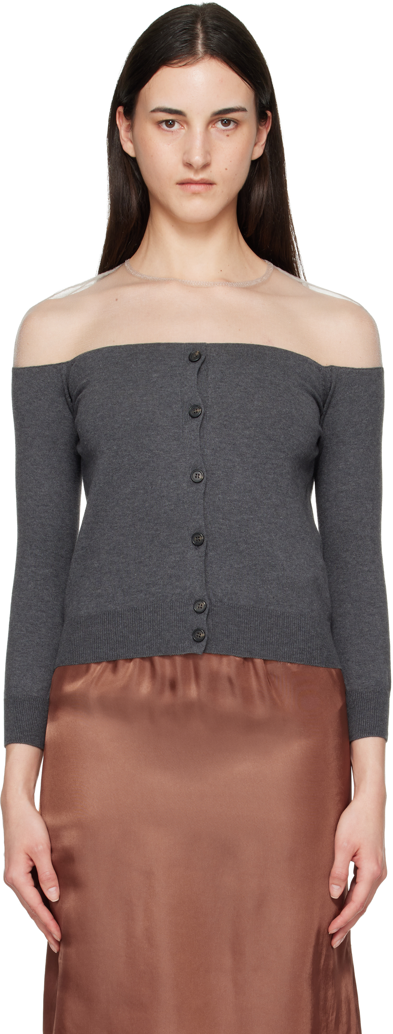 MM6 Maison Margiela: Gray Knit Cardigan | SSENSE