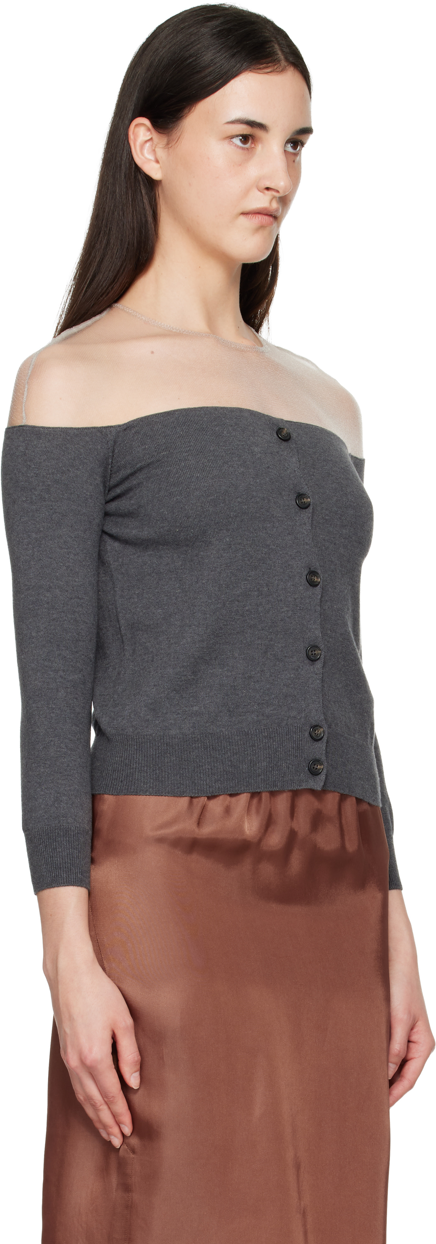 MM6 Maison Margiela: Gray Knit Cardigan | SSENSE