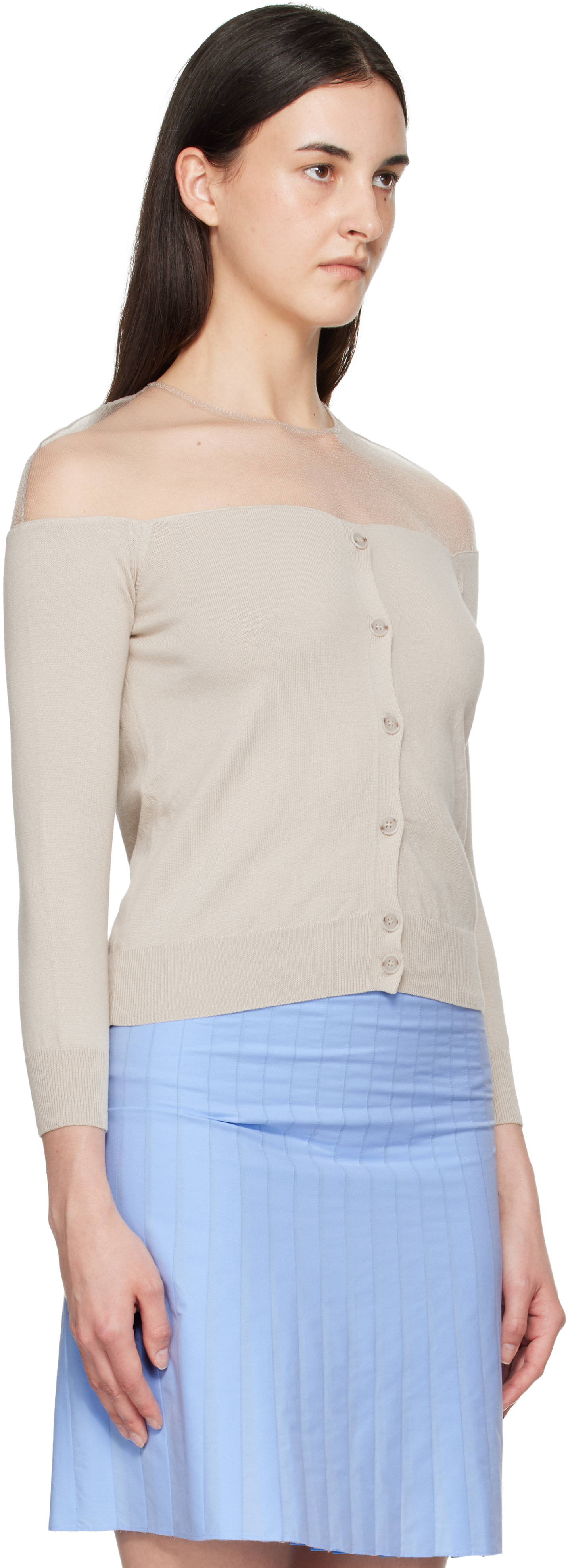 MM6 Maison Margiela: Beige Knit Cardigan | SSENSE Netherlands