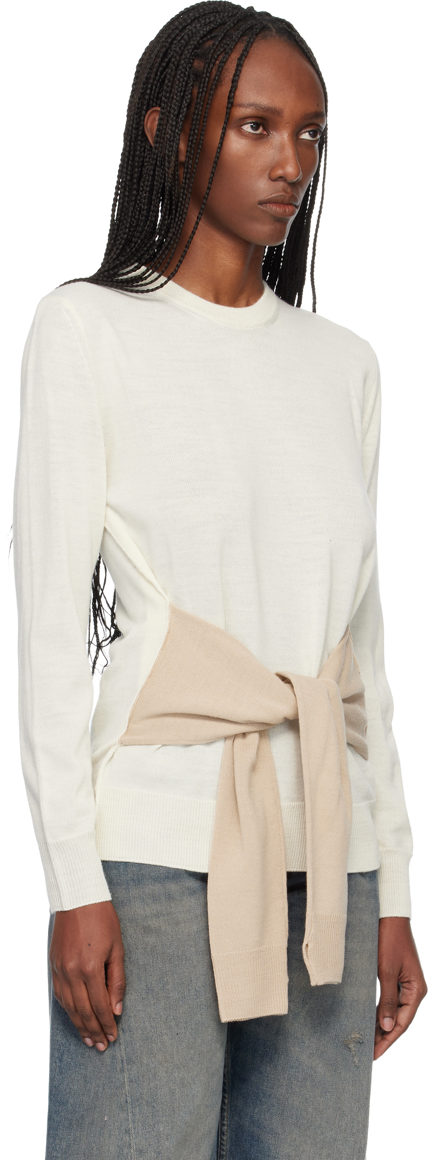 MM6 Maison Margiela - Pull beige à manches supplémentaires