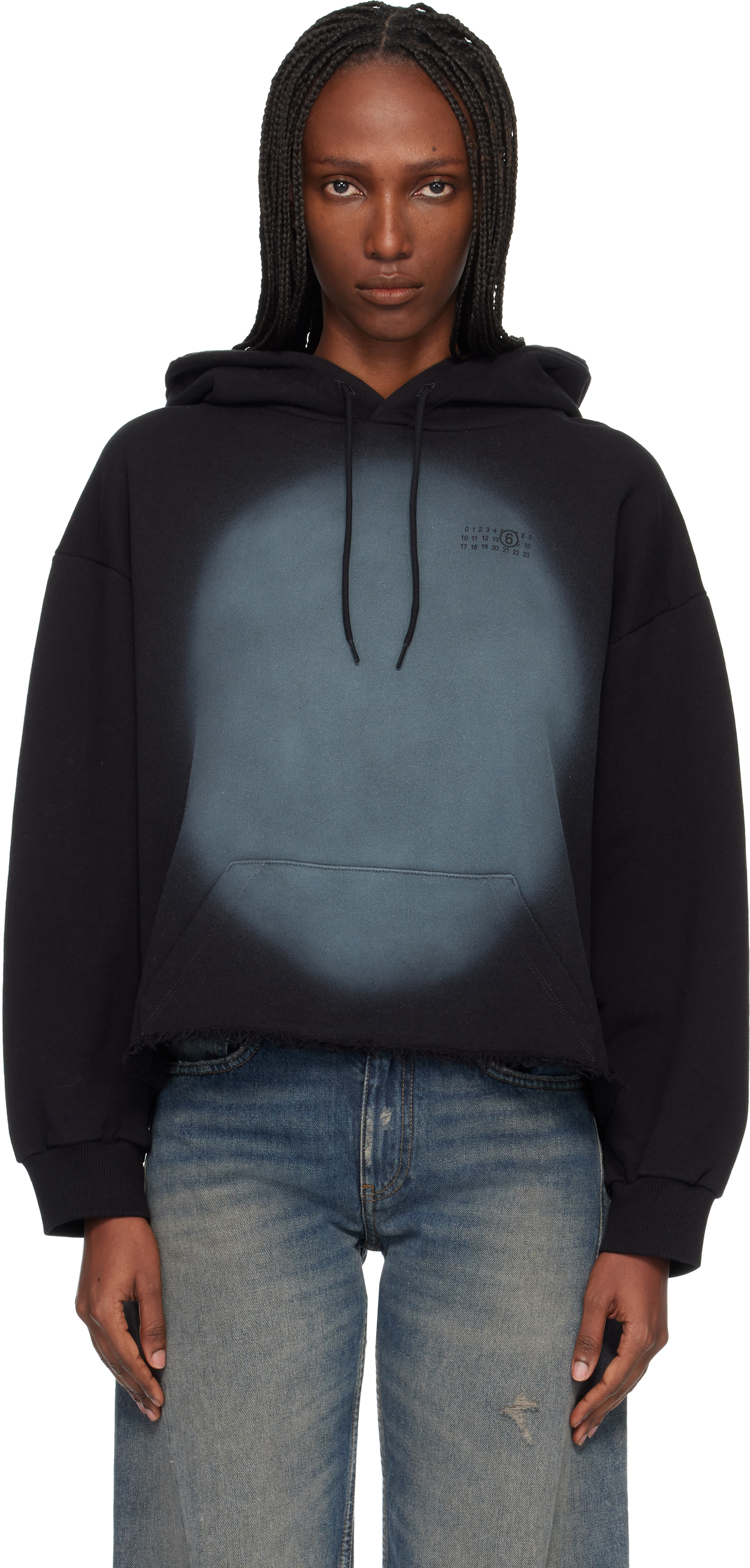 MM6 Maison Margiela: Black Unbrushed Cotton Hoodie | SSENSE