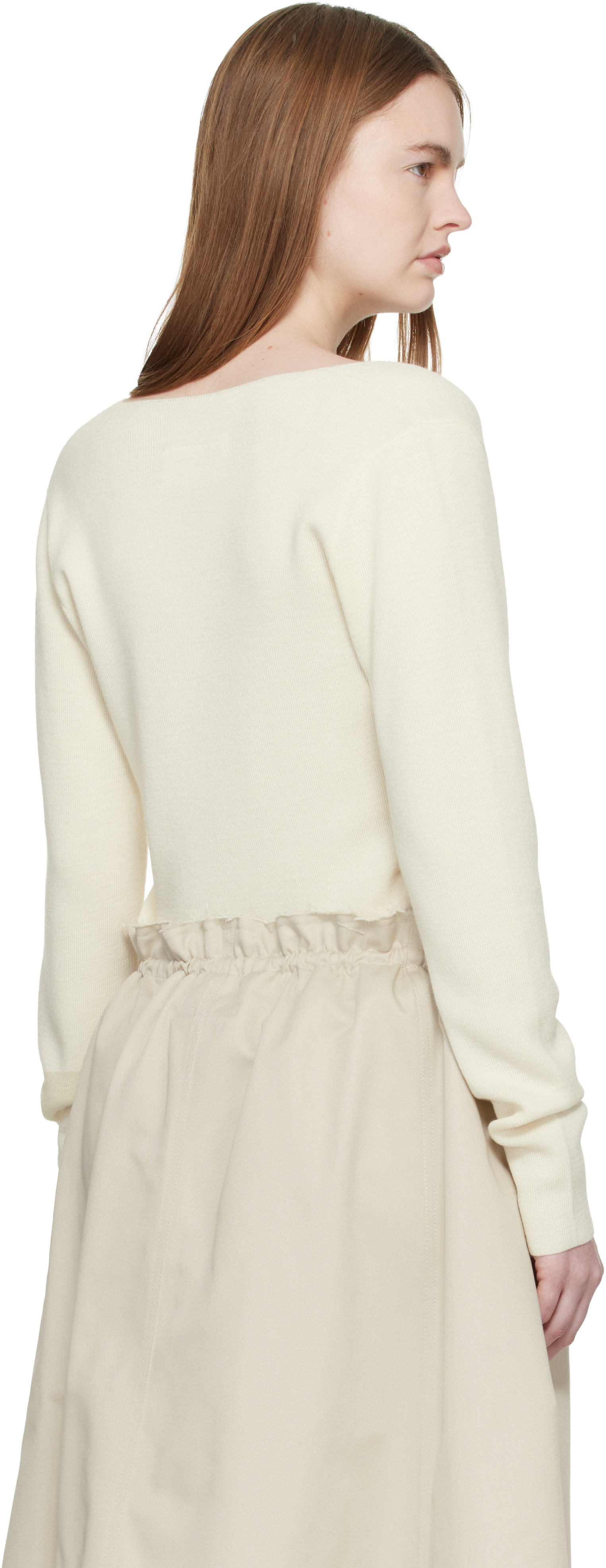 MM6 Maison Margiela: Off-White V-Neck Wool Sweater | SSENSE