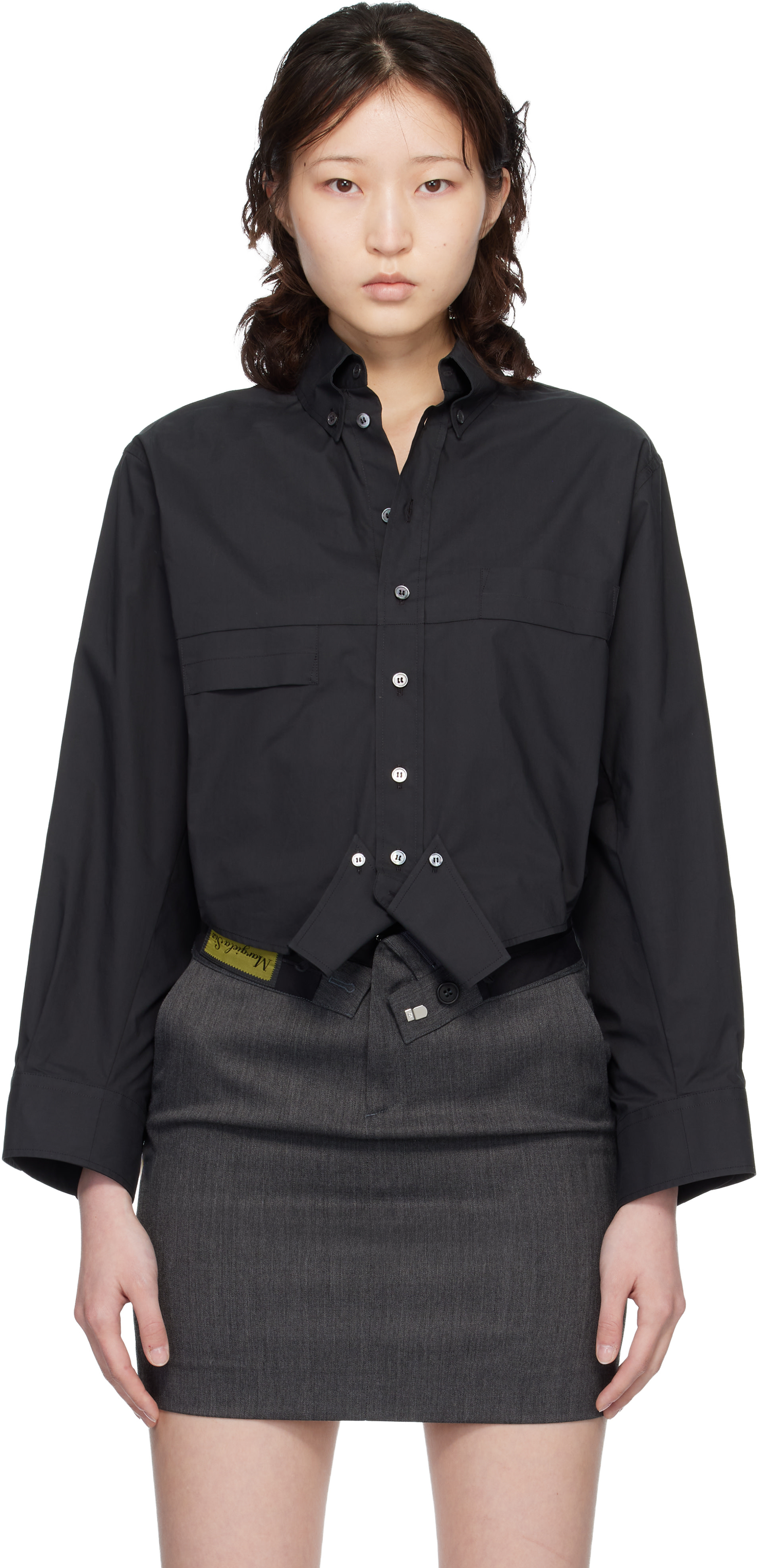 MM6 Maison Margiela: Black Mirrored Cotton Poplin Shirt | SSENSE