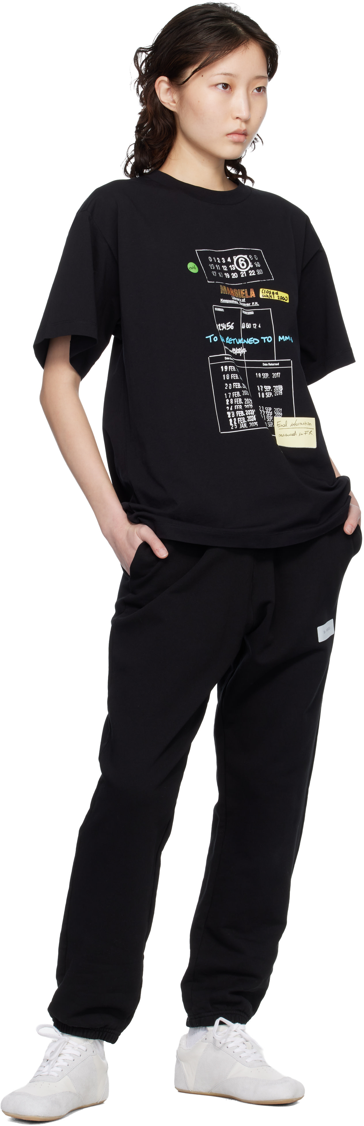 MM6 Maison Margiela: Black Library Stamp T-shirt | SSENSE