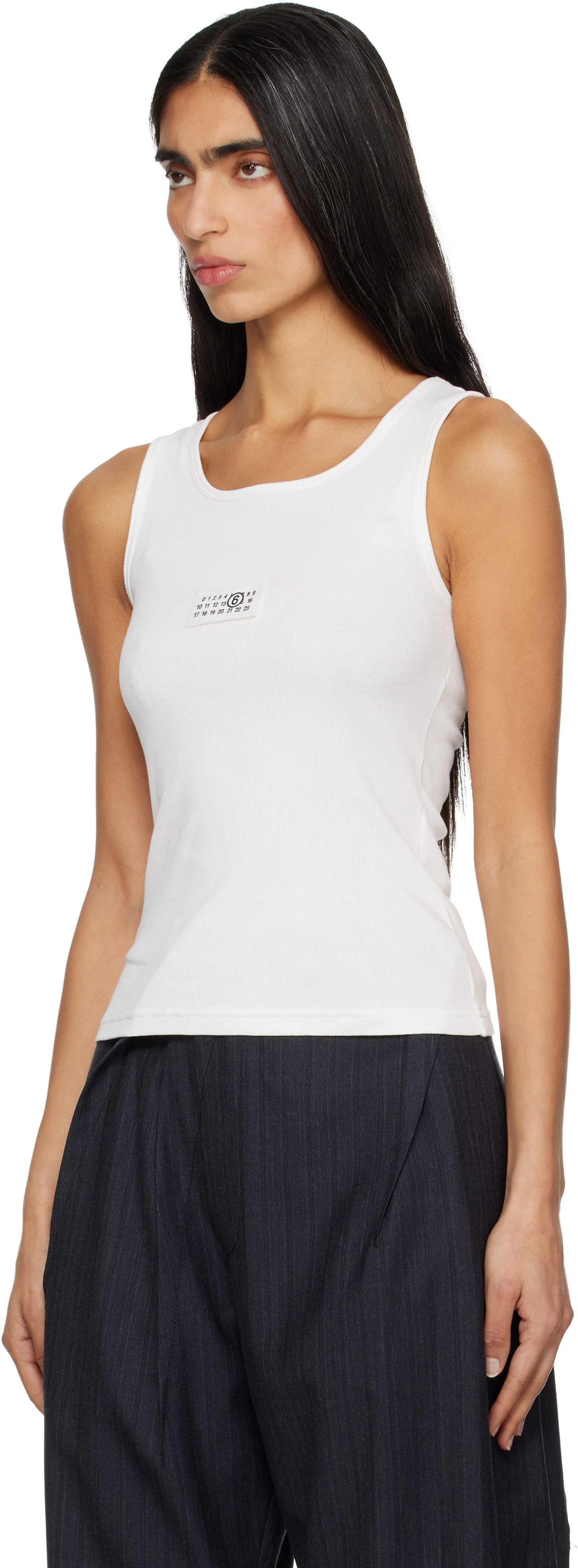 MM6 Maison Margiela: White Ribbed Jersey Tank Top | SSENSE