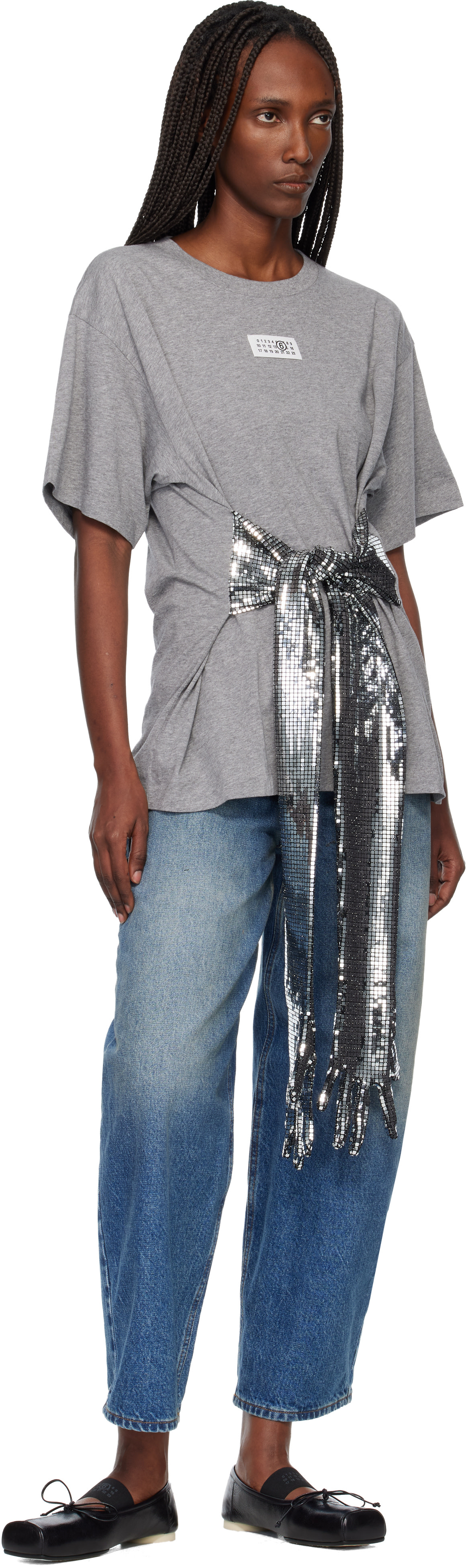 MM6 Maison Margiela: ブラック Numeric スクエアトゥ バレエシューズ