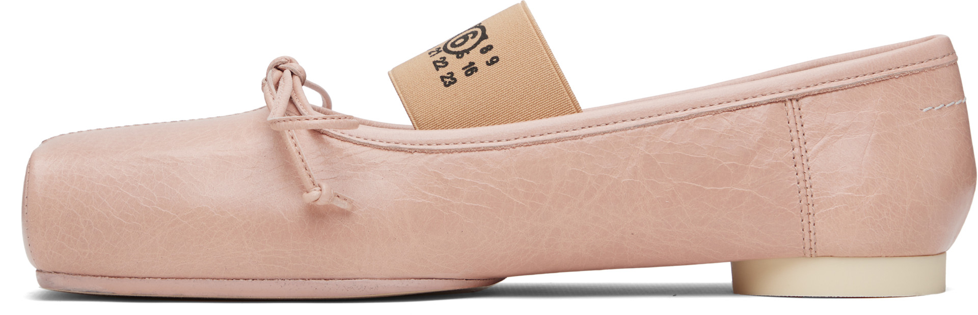 MM6 MAISON MARGIELA パンプス　ペールピンク MM6 Maison Margiela: Pink Square Toe Ballerina Flats | SSENSE