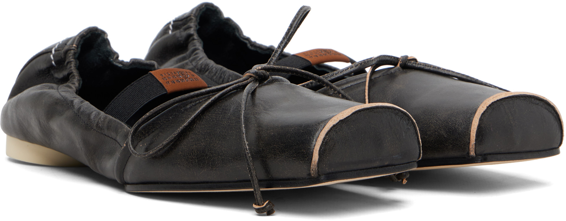 MM6 Maison Margiela: Brown Square-Toe Leather Ballerina Flats | SSENSE