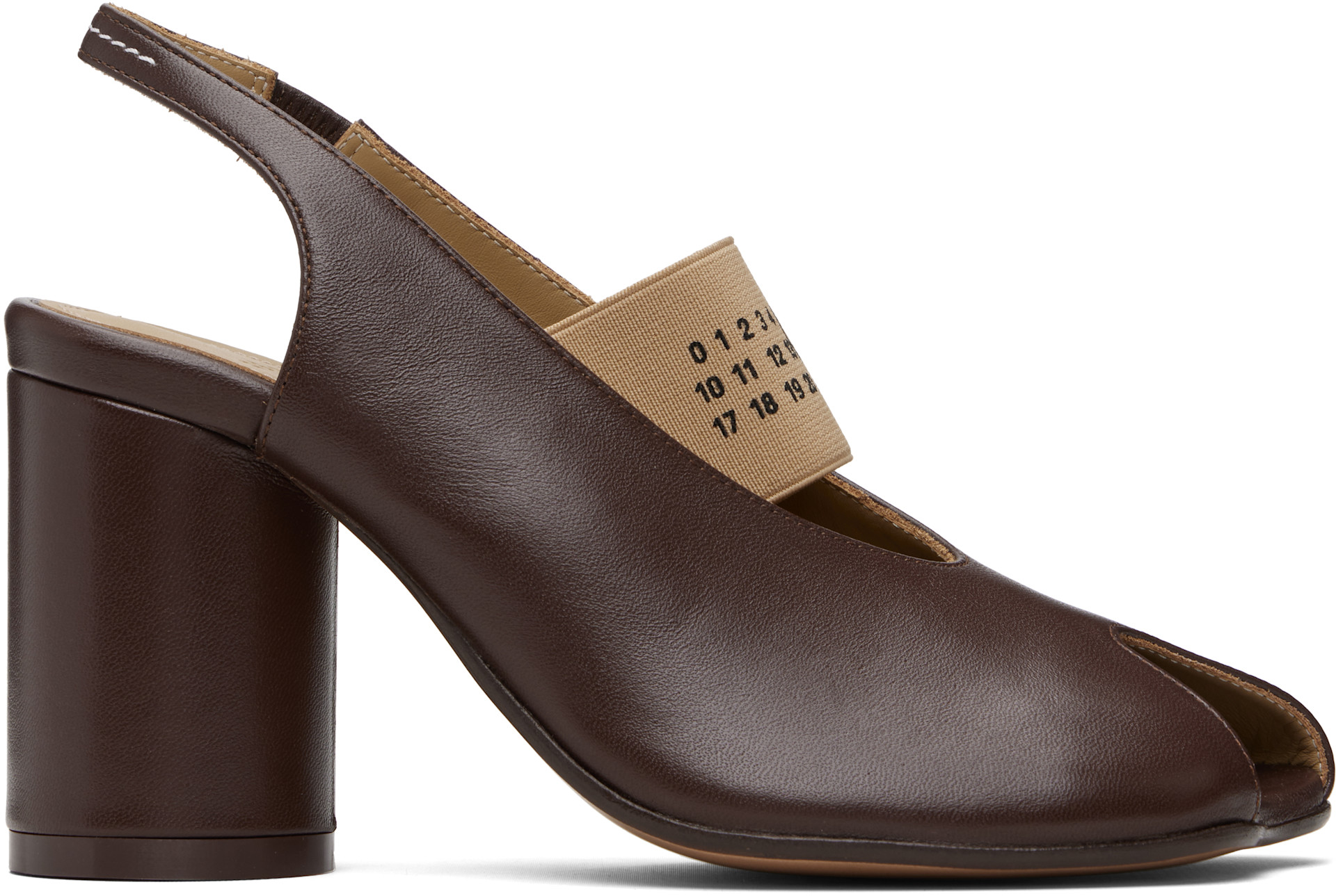 MM6 Maison Margiela: ブラウン Anatomic Numeric スリングバック