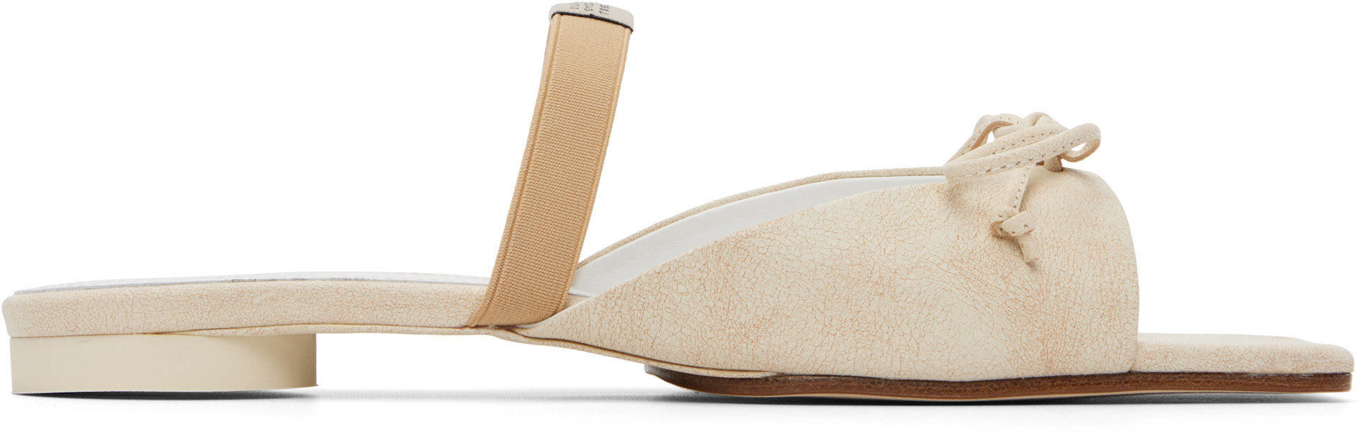 MM6 Maison Margiela: Off-White Bow-Detailed Leather Slingback 