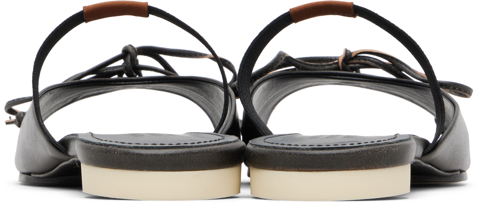 MM6 Maison Margiela: Brown Bow-Detailed Leather Slingback Sandals
