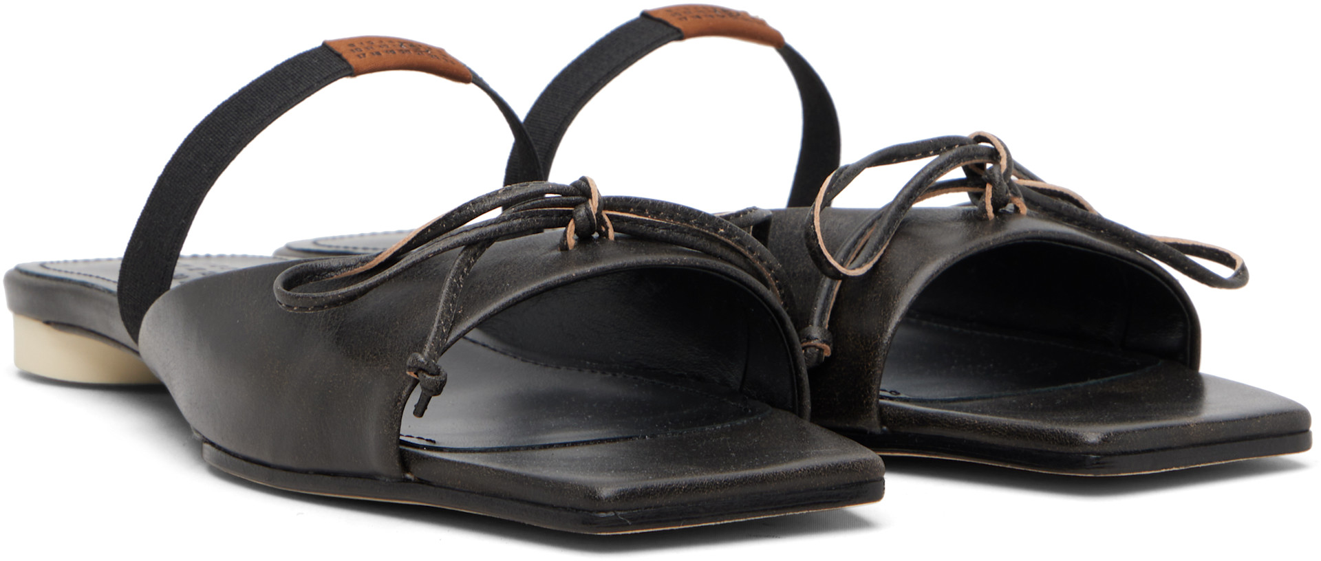 MM6 Maison Margiela: Brown Bow-Detailed Leather Slingback Sandals