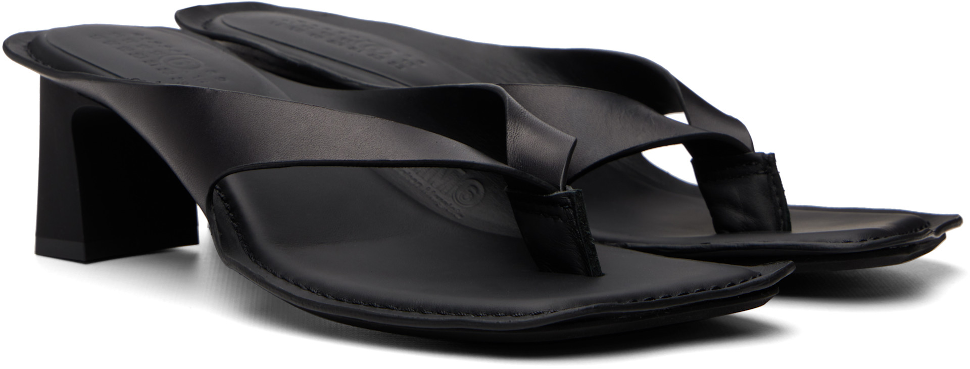 MM6 Maison Margiela: Black Anatomic Flip Flop Mule Heeled Sandals