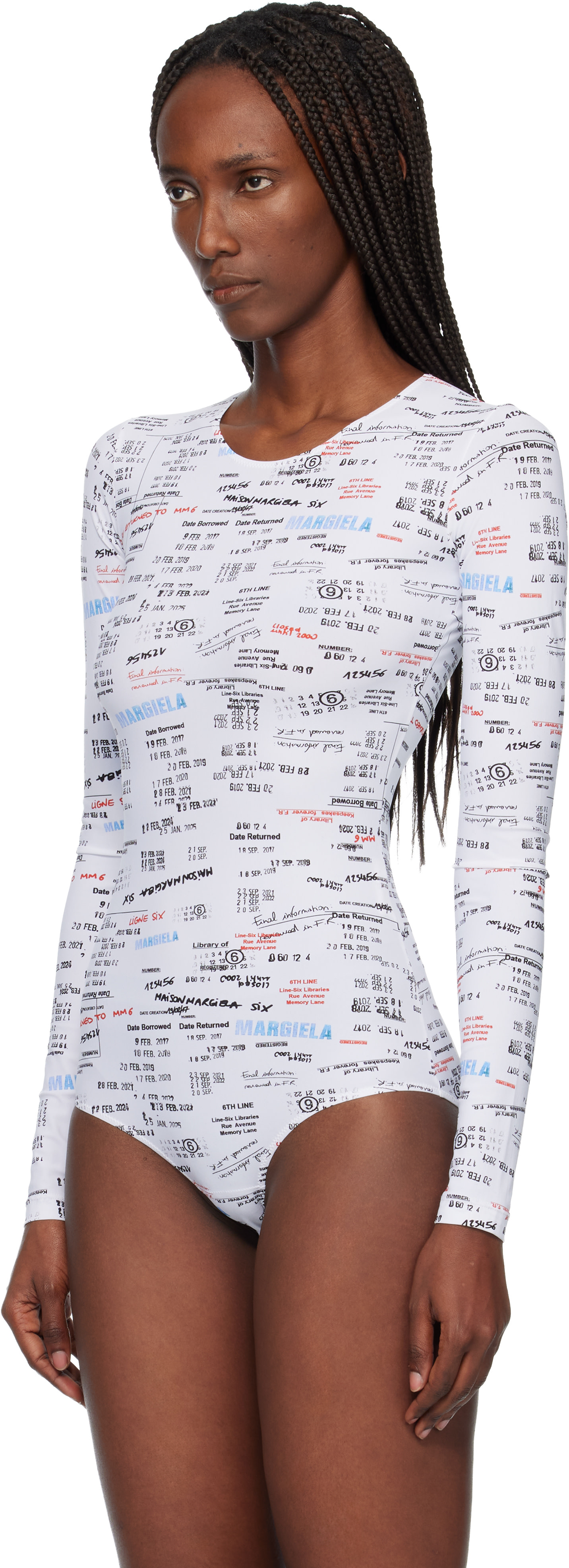 MM6 Maison Margiela: ホワイト＆ブラック スクープネック ボディ