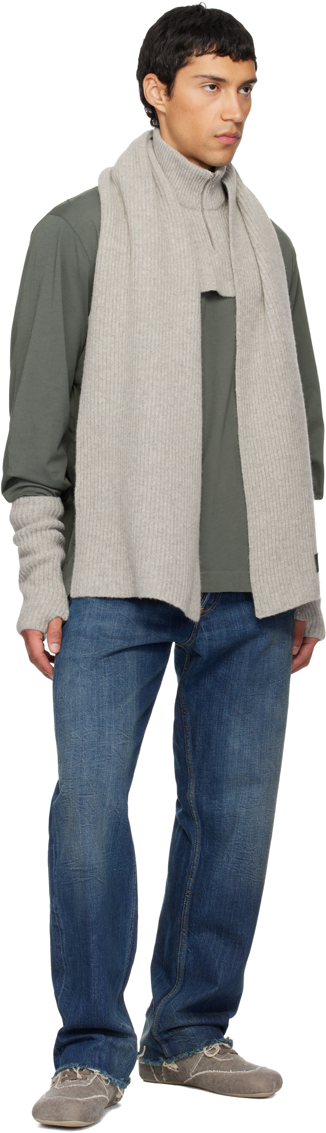 MM6 Maison Margiela: グレー フィッシャーマンズリブ アーム