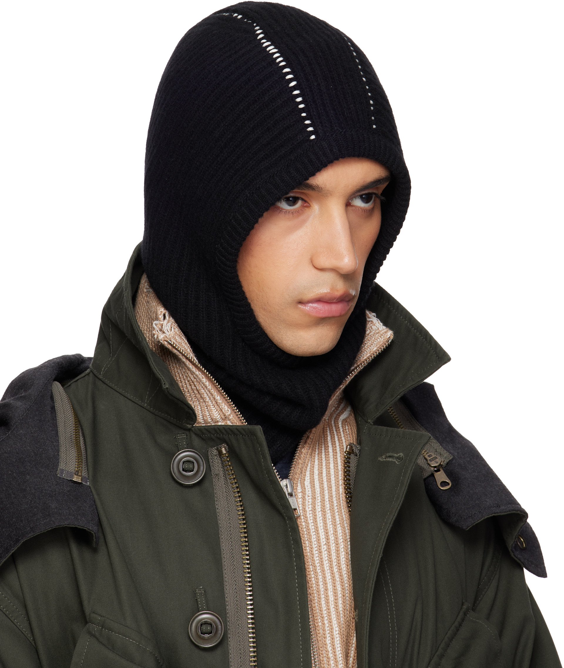 MM6 Maison Margiela: Black Ribbed Wool Balaclava | SSENSE Canada