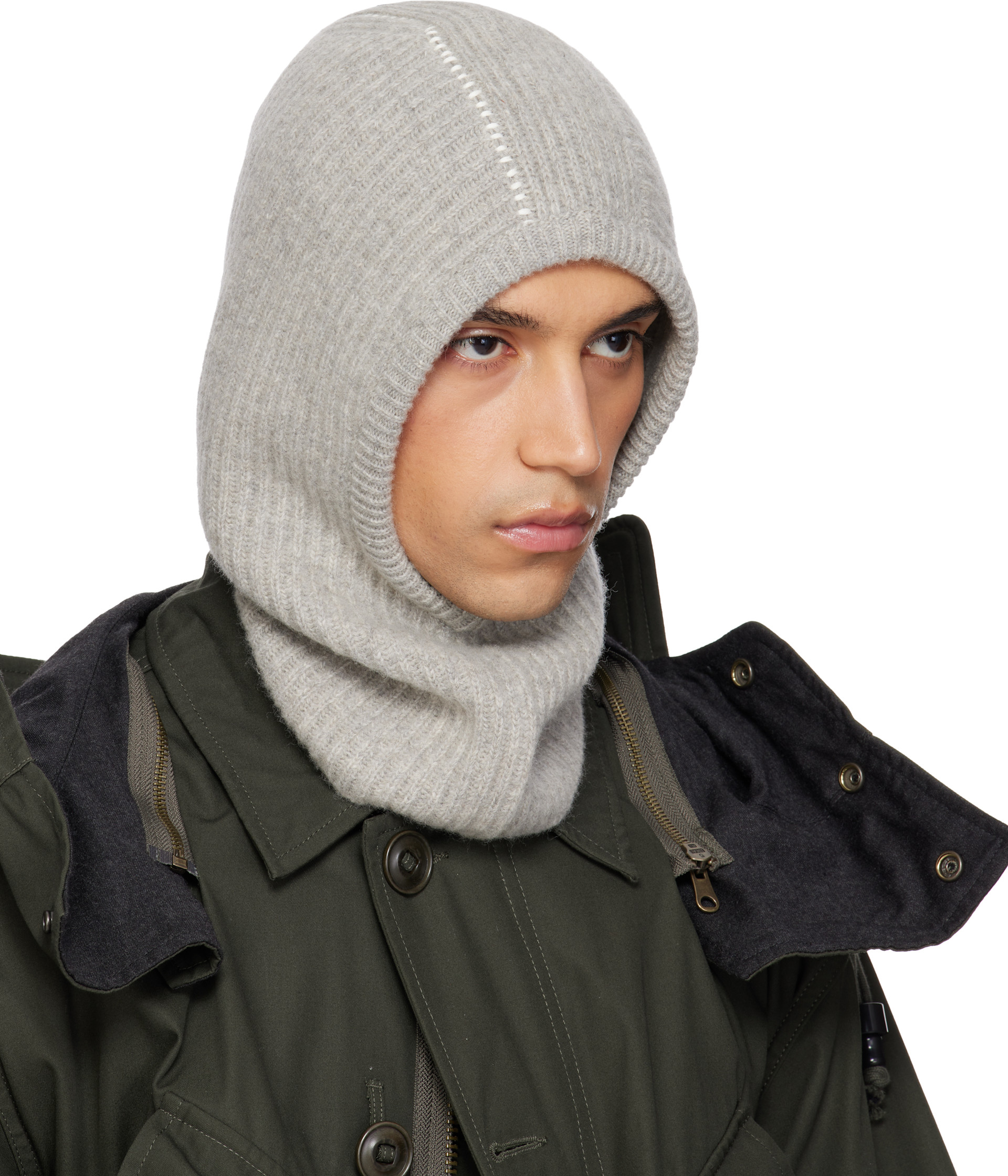 Maison Martin Margiela バラクラバ MM6 Maison Margiela: Gray Ribbed Wool Balaclava | SSENSE