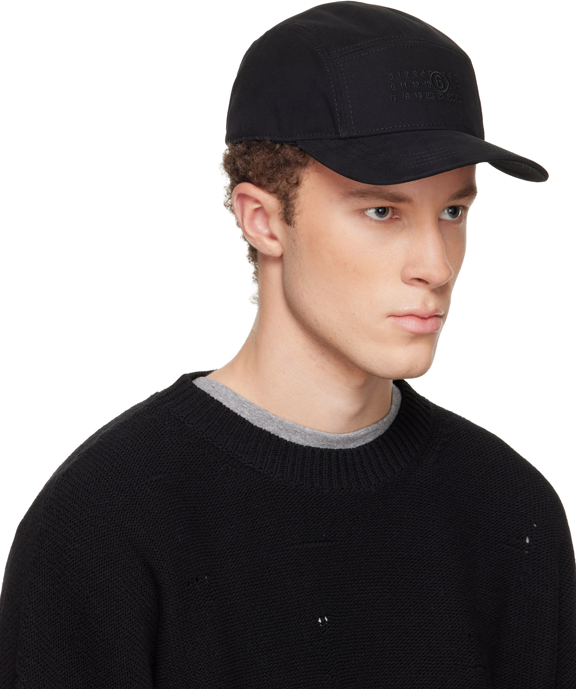 Maison Margiela マルジェラ MM6 ロゴキャップ　ブラック MM6 Maison Margiela: Black Embroidered Logo Cap | SSENSE