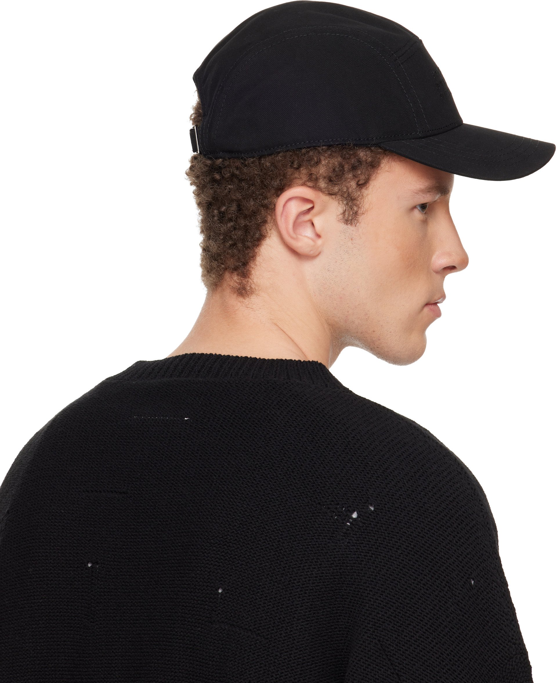 MM6 Maison Margiela: Black Embroidered Logo Cap | SSENSE Norway
