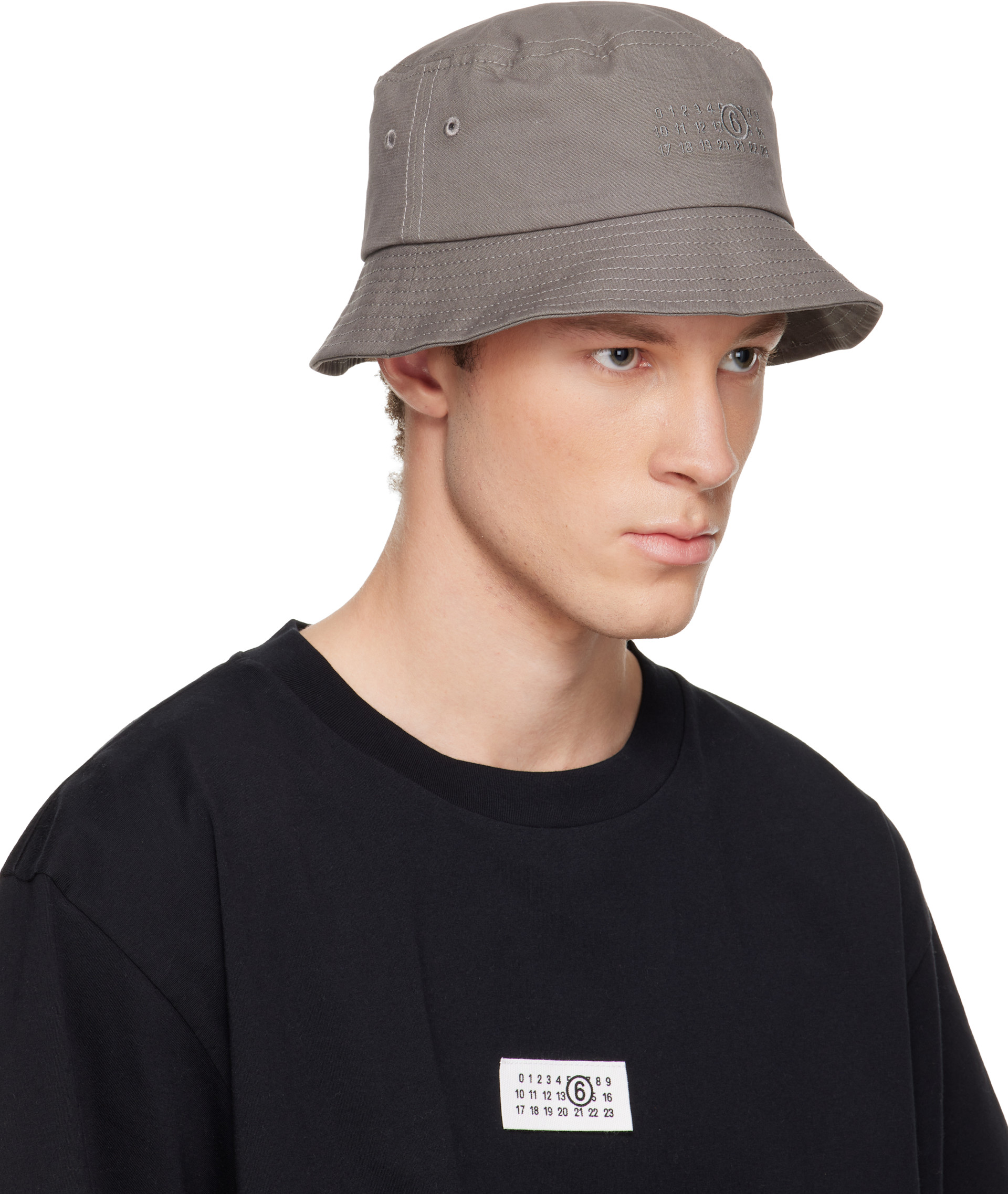mm6 maison margiela バケットハット MM6 Maison Margiela: グレー コットンキャンバス バケットハット