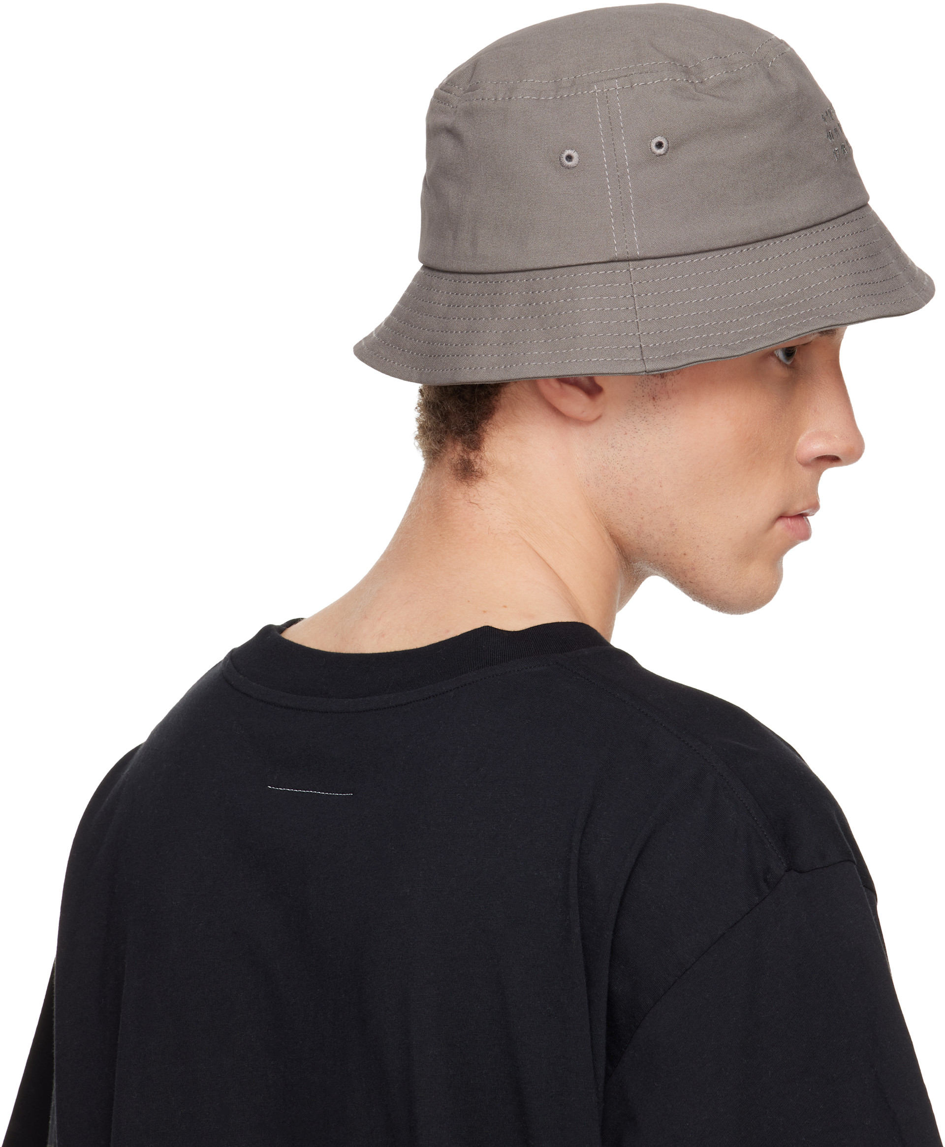 MM6 Maison Margiela: グレー コットンキャンバス バケットハット