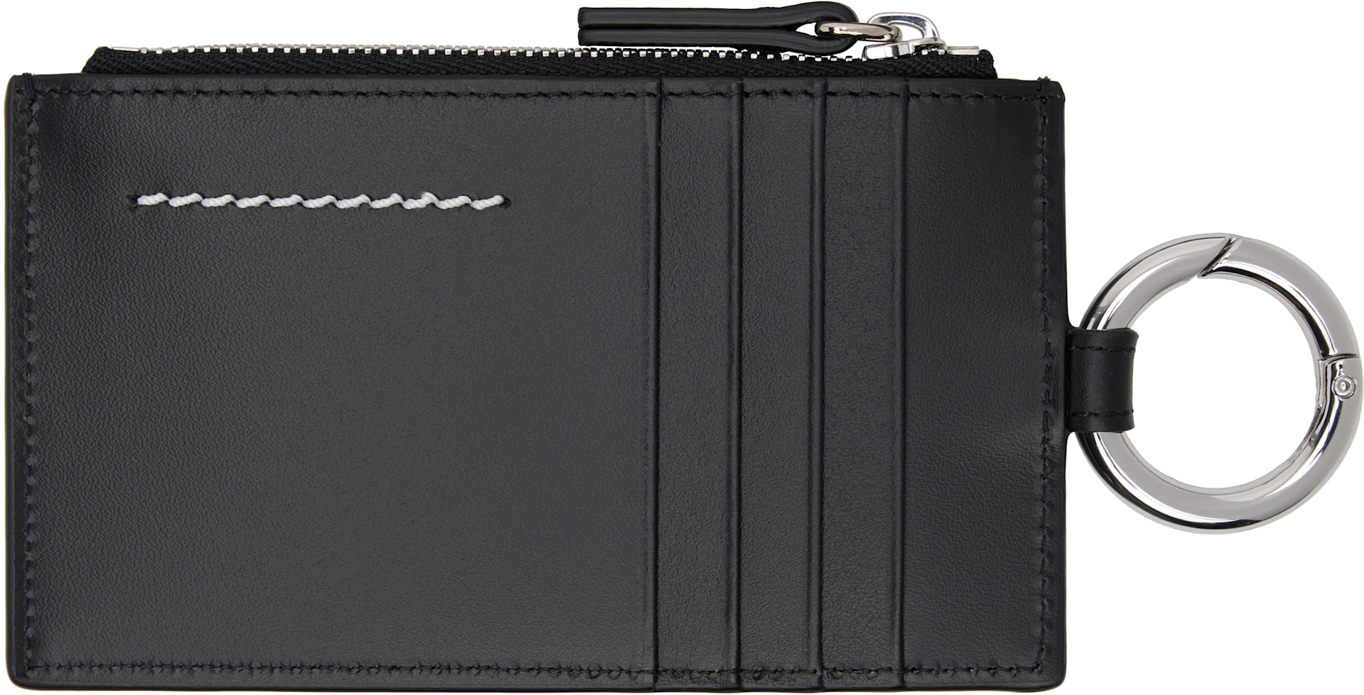マルジェラ　ORIGAMI LEATHER KEY RING POUCH MM6 Maison Margiela: Black Numeric Leather Key Ring Wallet | SSENSE