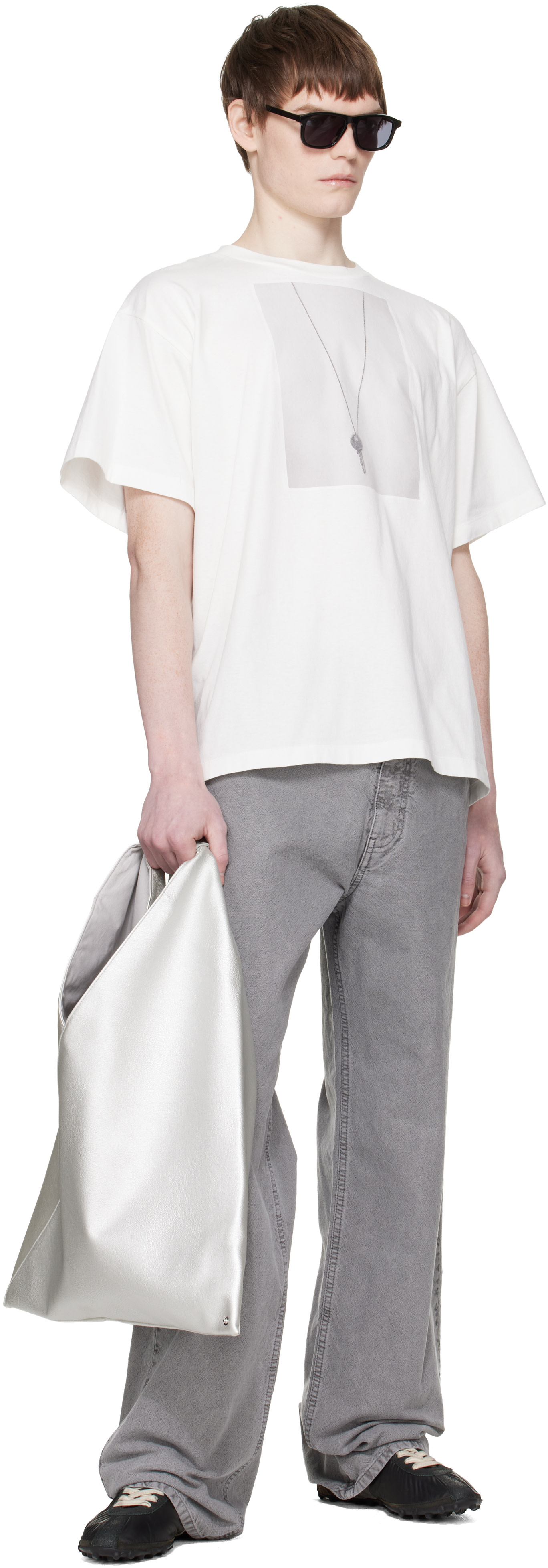 MM6 Maison Margiela: シルバー Classic フェイクレザー トートバッグ