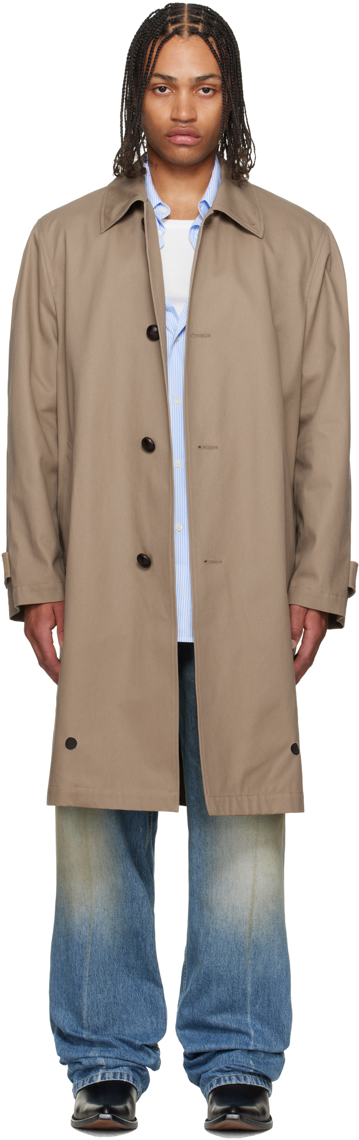 MM6 Maison Margiela: ベージュ Single-Breasted Utility トレンチ