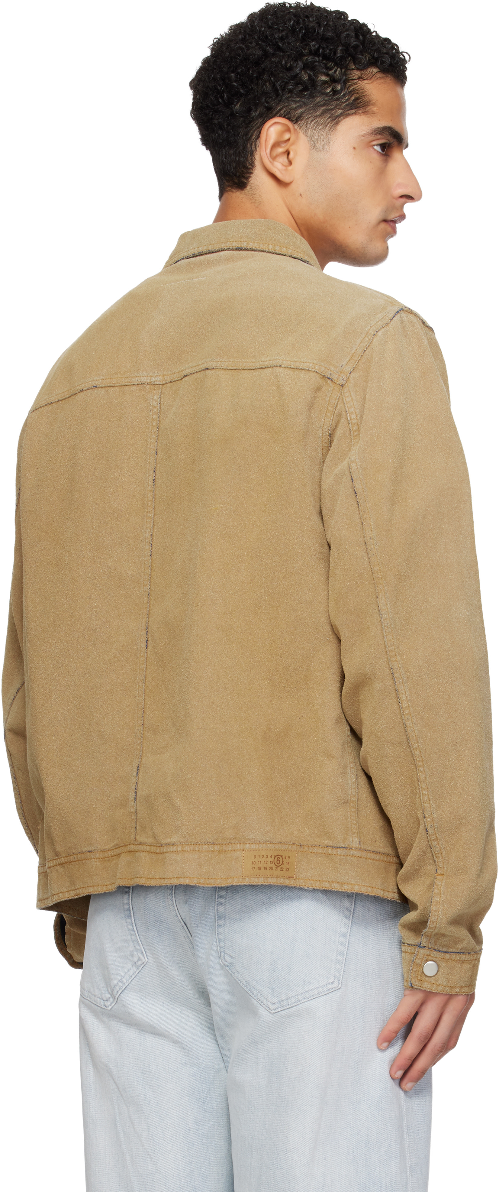 MM6 Maison Margiela: Beige Trucker Faux-Suede Jacket | SSENSE