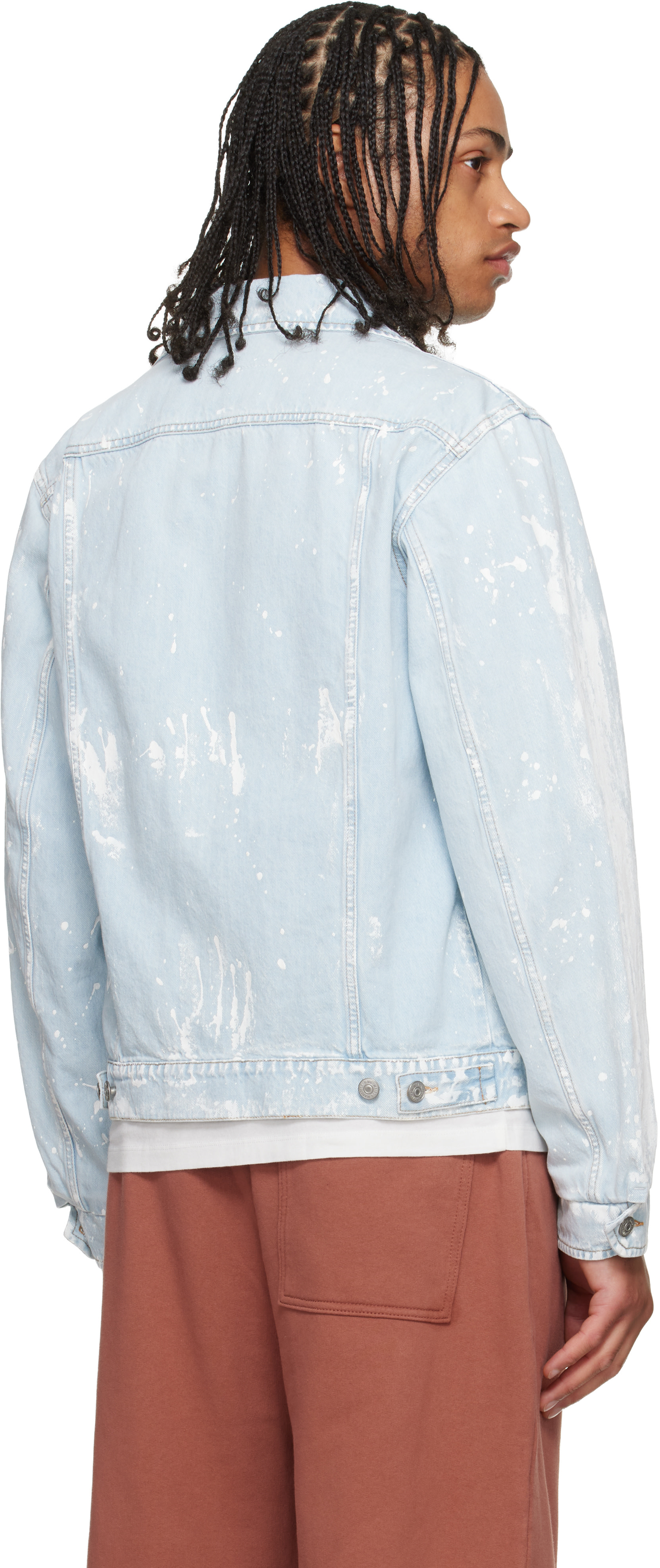 MM6 Maison Margiela: Blue Paint Splatter Denim Jacket | SSENSE Canada