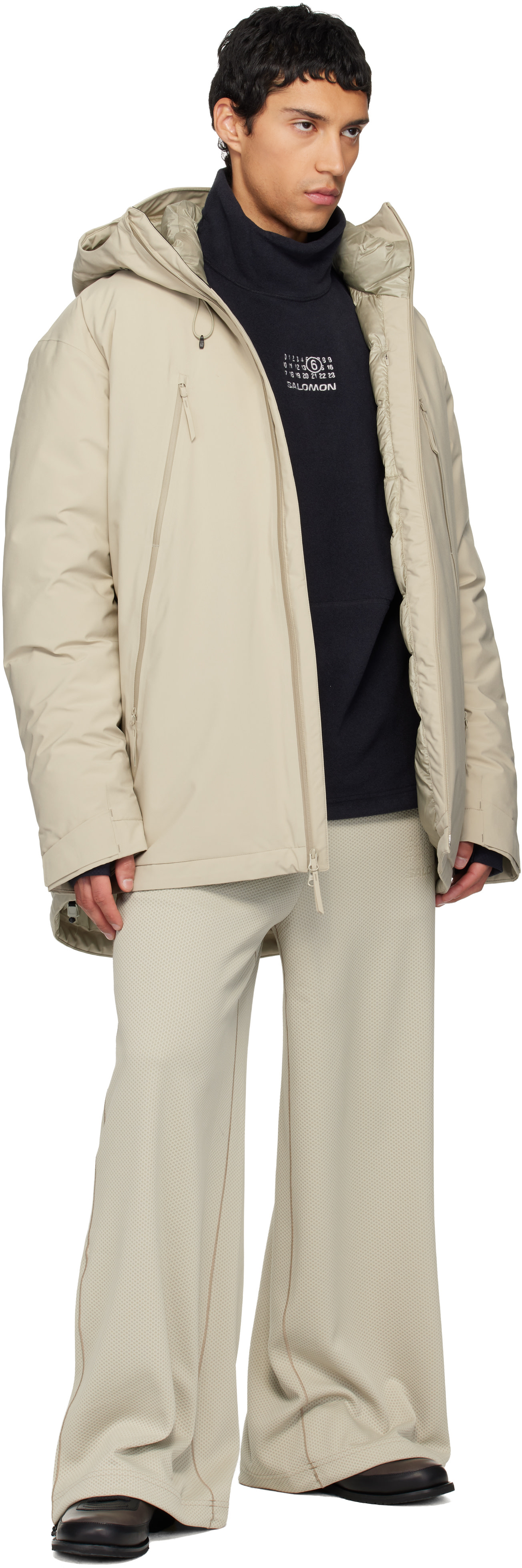 MM6 Maison Margiela: オフホワイト Salomonエディション フード付き
