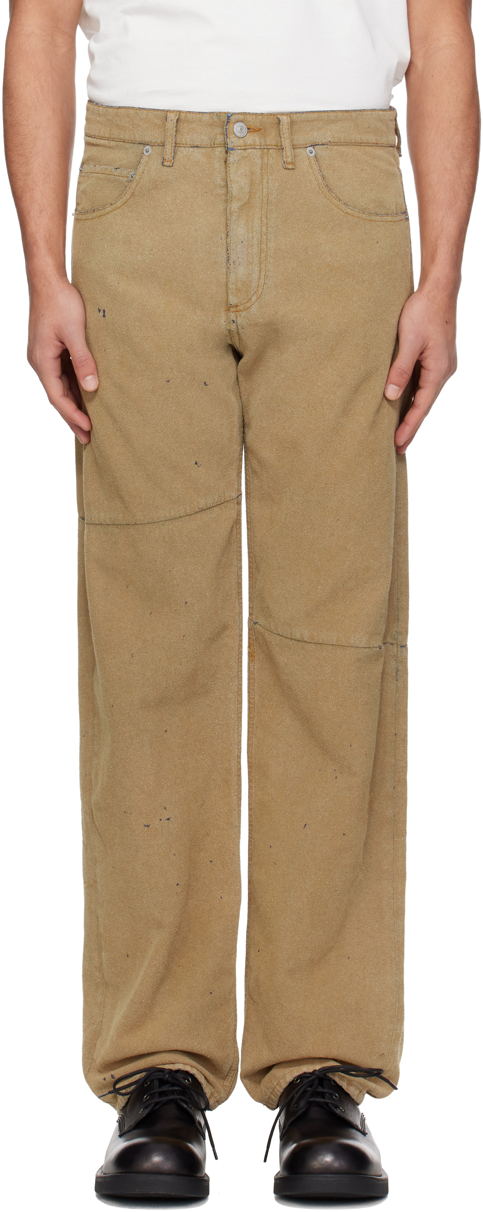 MM6 Maison Margiela ベージュワイドパンツ MM6 Maison Margiela: Beige Straight-Leg Faux-Suede Jeans | SSENSE
