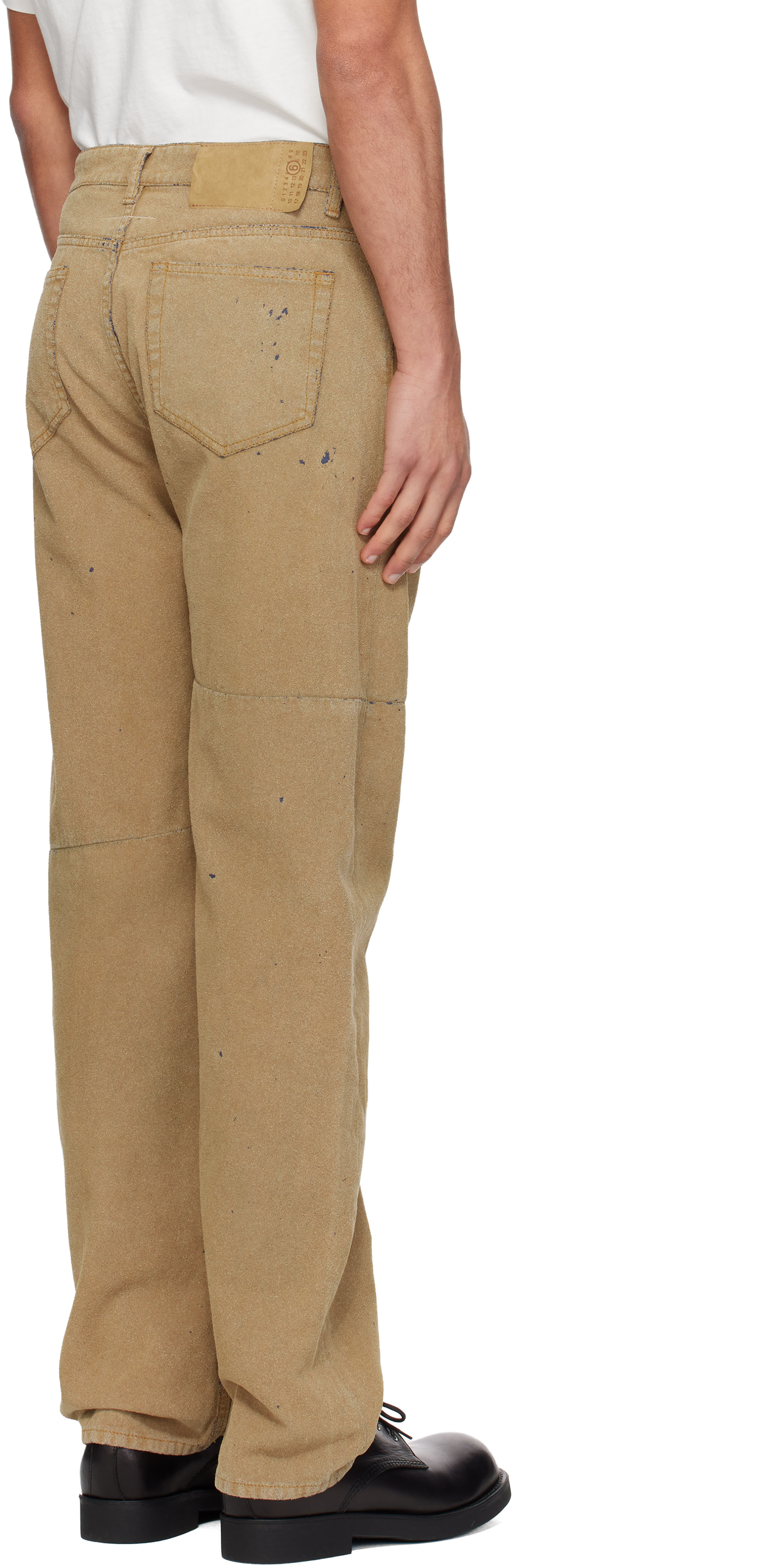 MM6 Maison Margiela: Beige Straight-Leg Faux-Suede Jeans | SSENSE