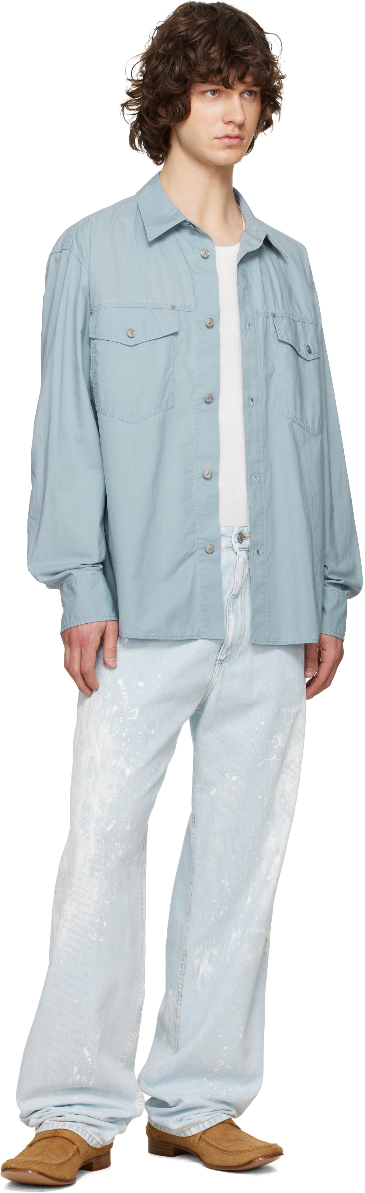 MM6 Maison Margiela: ブルー ペイントスプラッター ジーンズ | SSENSE