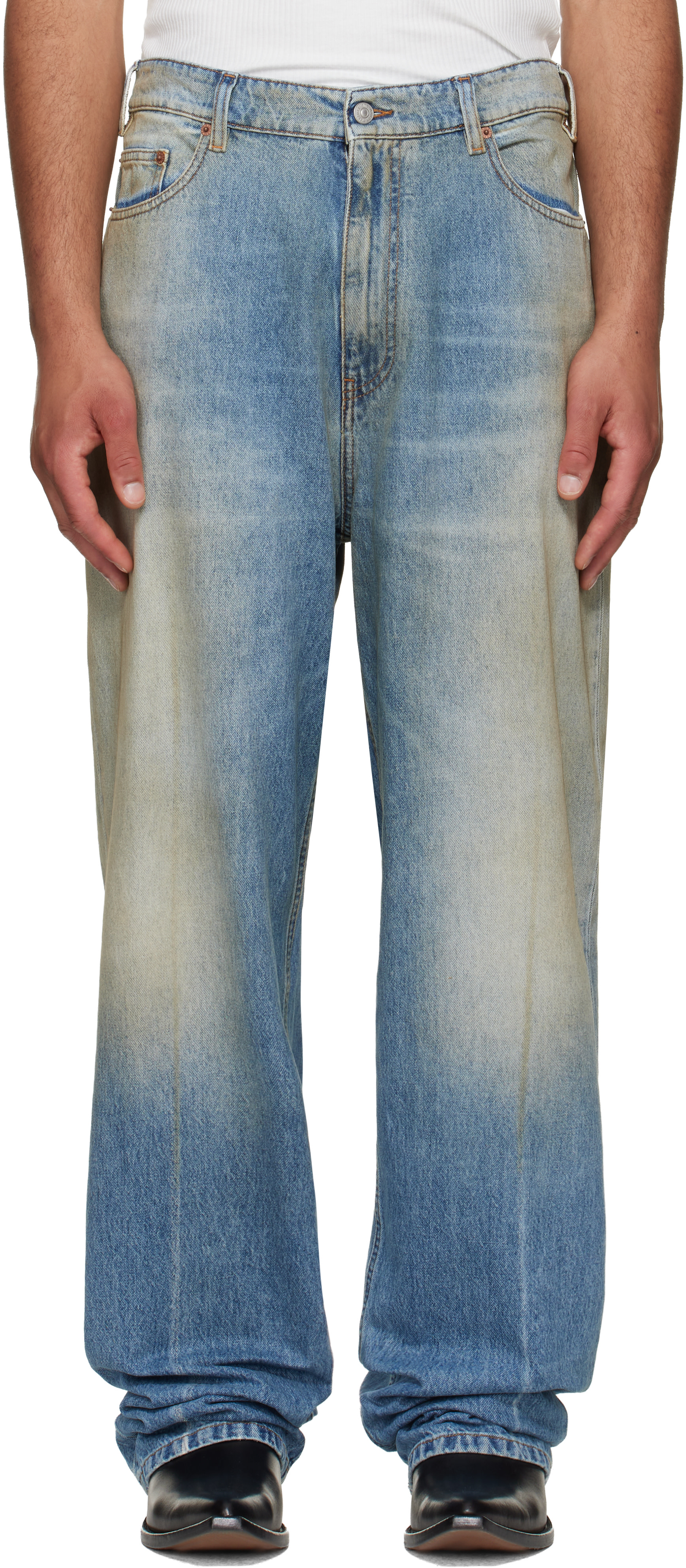 MM6 Maison Margiela: ブルー ストレートレッグ ジーンズ | SSENSE 日本