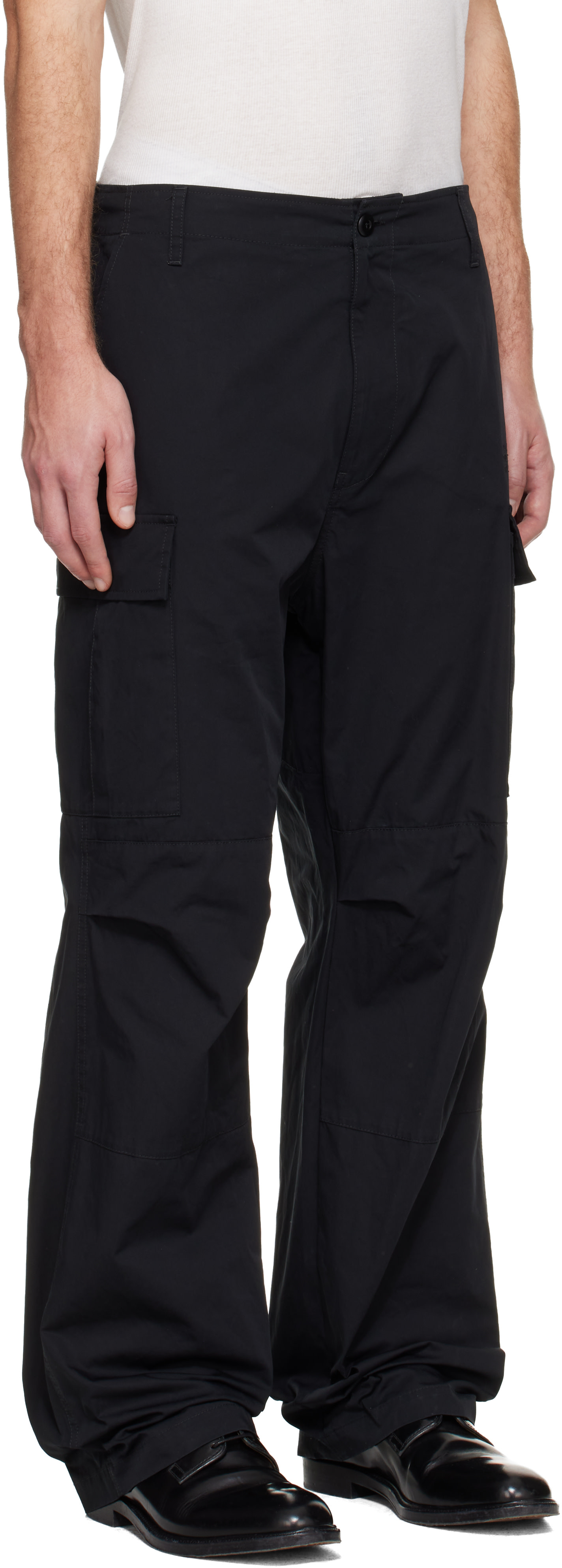 MM6 カーゴパンツ MM6 Maison Margiela: Black Embroidered Logo Cargo Pants | SSENSE