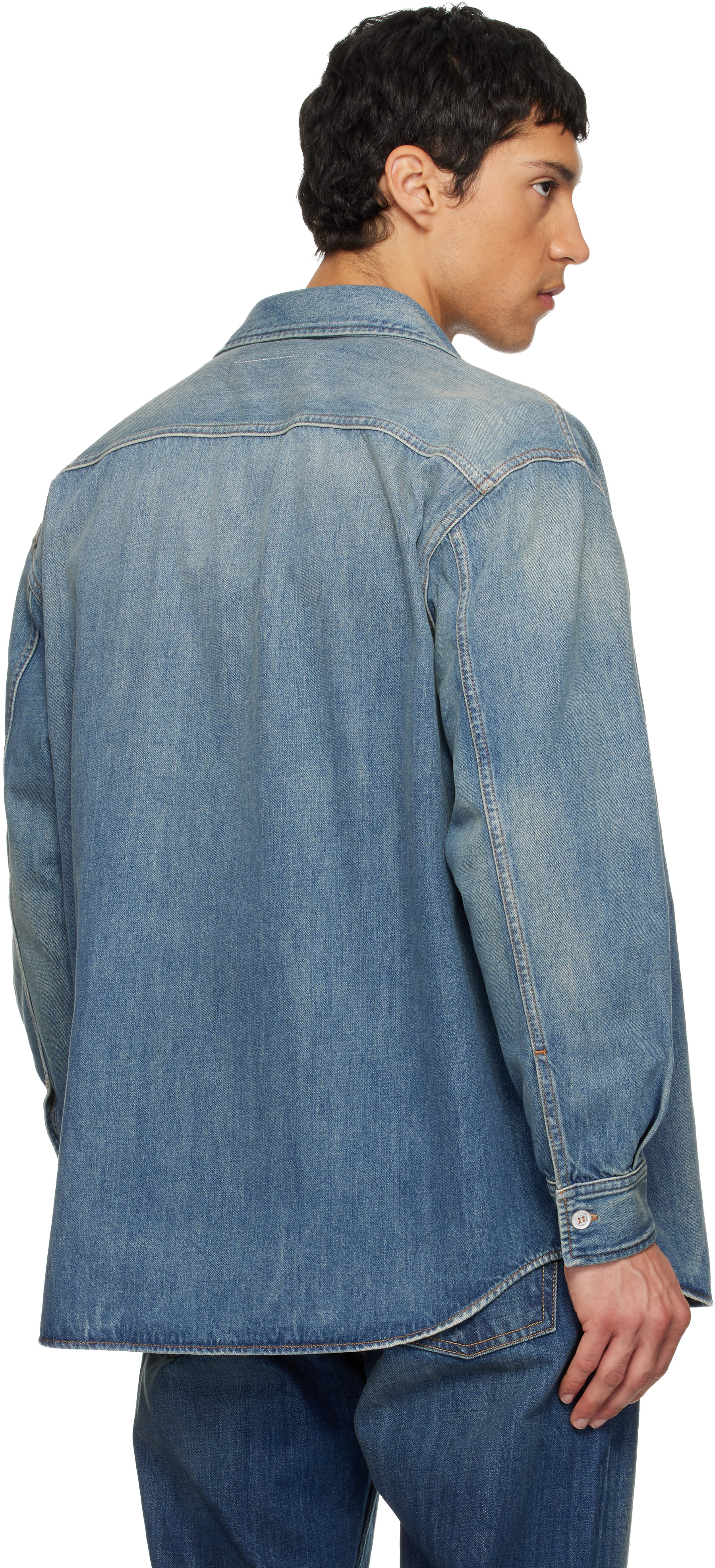 MM6 Maison Margiela: ブルー 長袖 デニムシャツ | SSENSE 日本