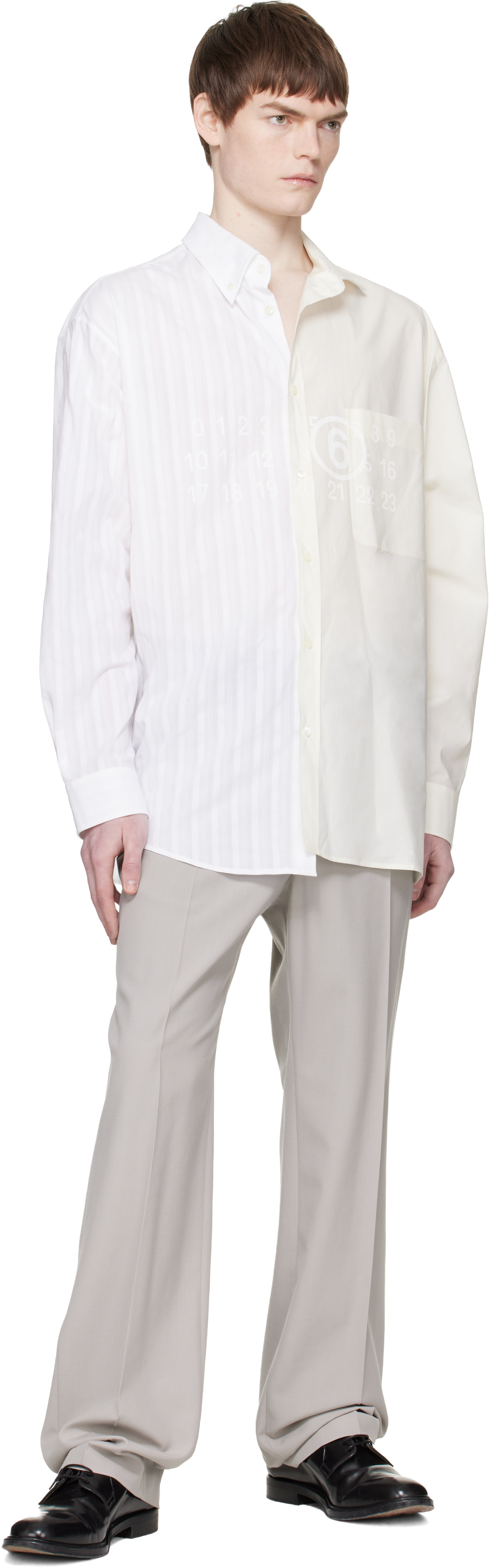 MM6 Maison Margiela: オフホワイト＆ブルー Numeric アシンメトリー