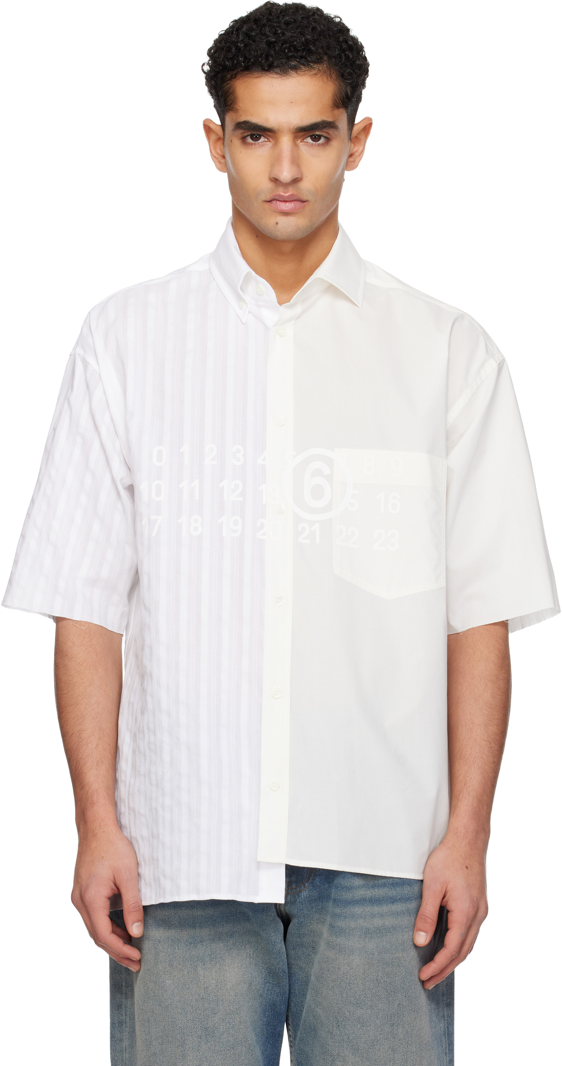 MM6 Maison Margiela: Off-White Two-Tone Cotton Poplin Shirt | SSENSE