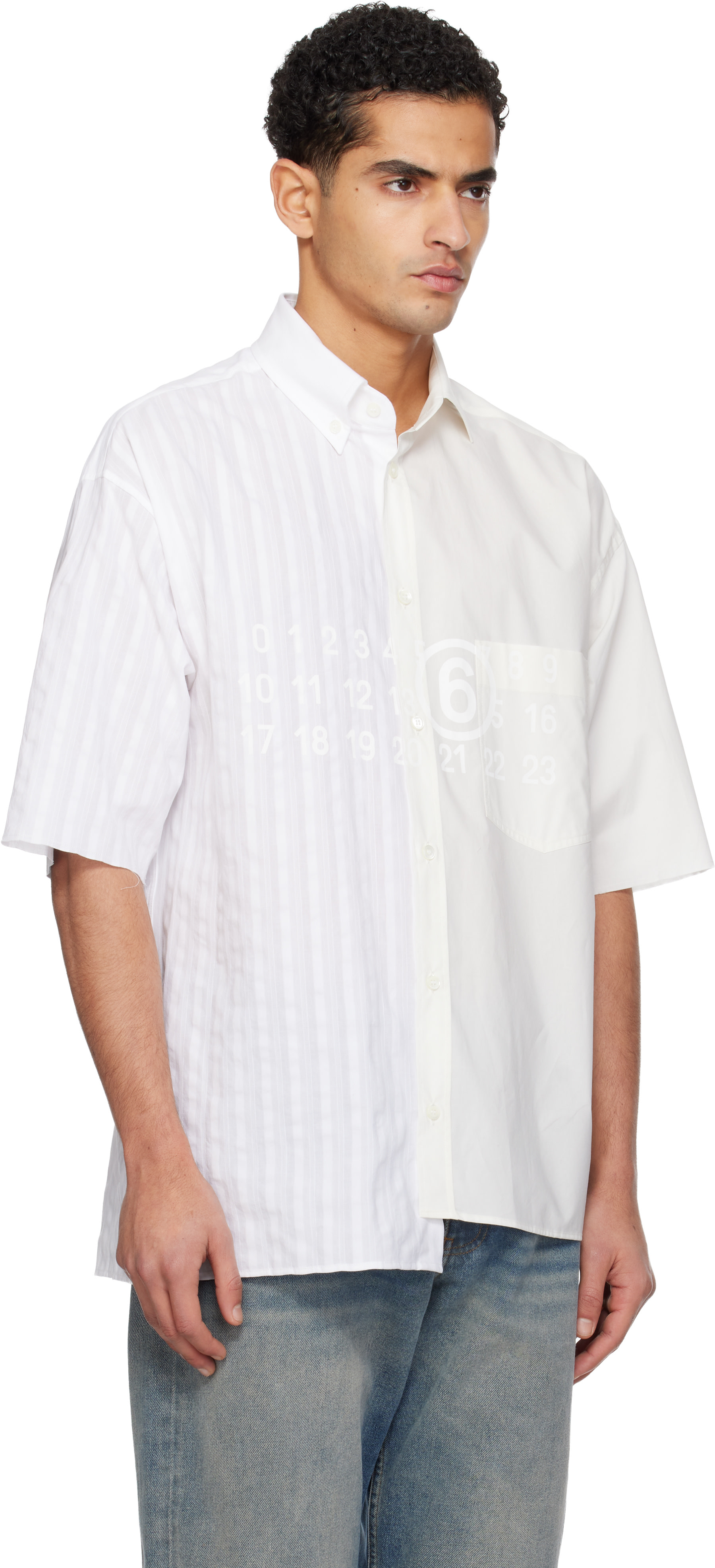 MM6 Maison Margiela: Off-White Two-Tone Cotton Poplin Shirt | SSENSE