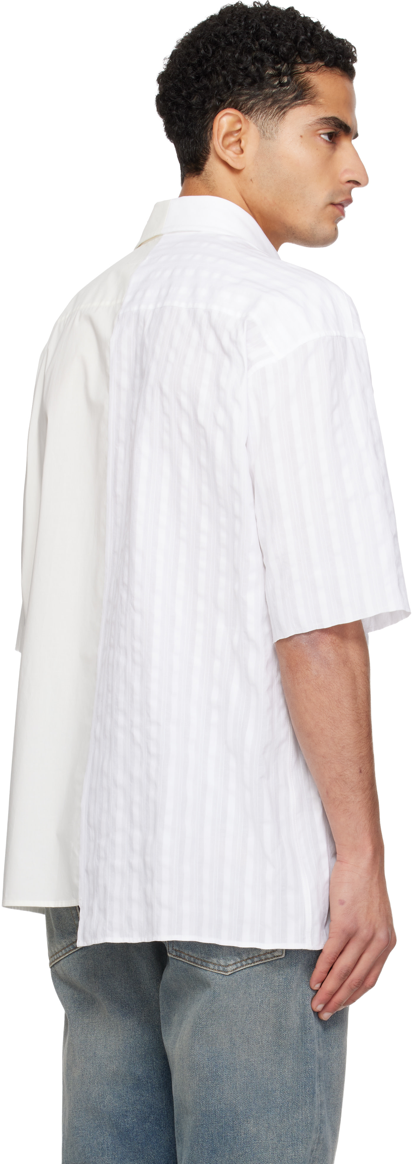 MM6 Maison Margiela: Off-White Two-Tone Cotton Poplin Shirt | SSENSE