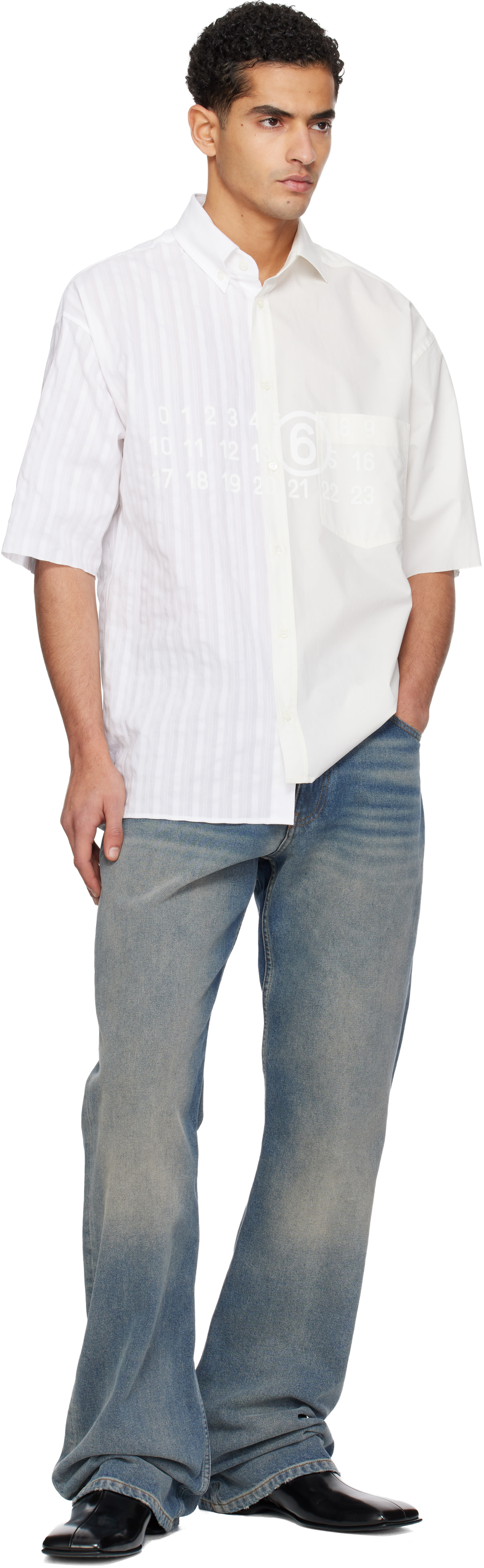 MM6 Maison Margiela: Off-White Two-Tone Cotton Poplin Shirt