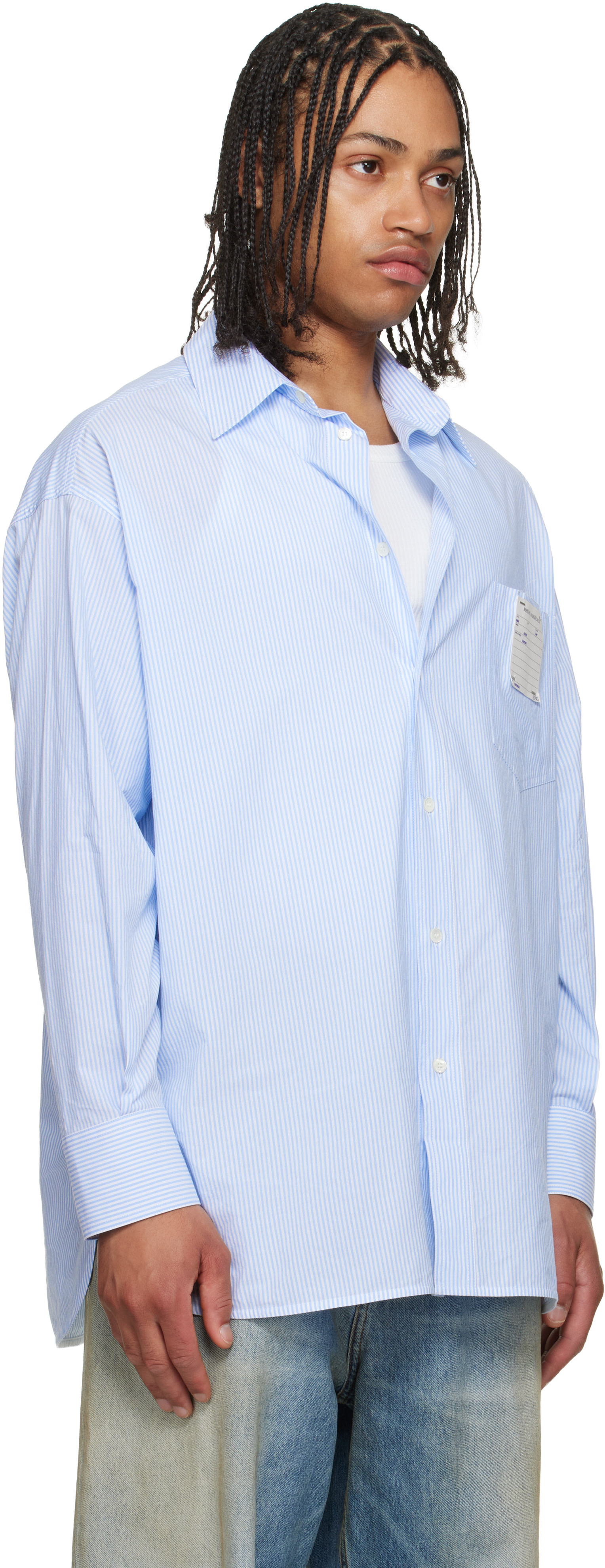 MM6 Maison Margiela: Blue Striped Poplin Shirt | SSENSE