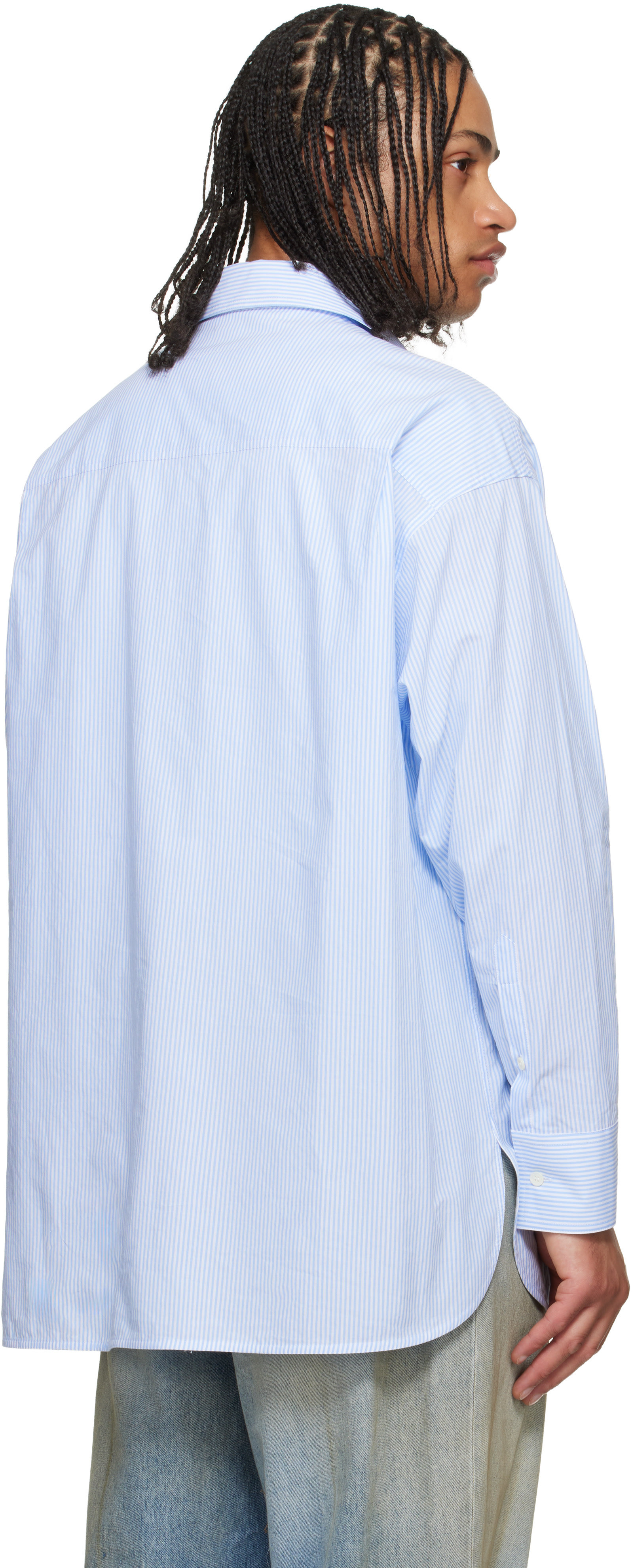 MM6 Maison Margiela: Blue Striped Poplin Shirt | SSENSE
