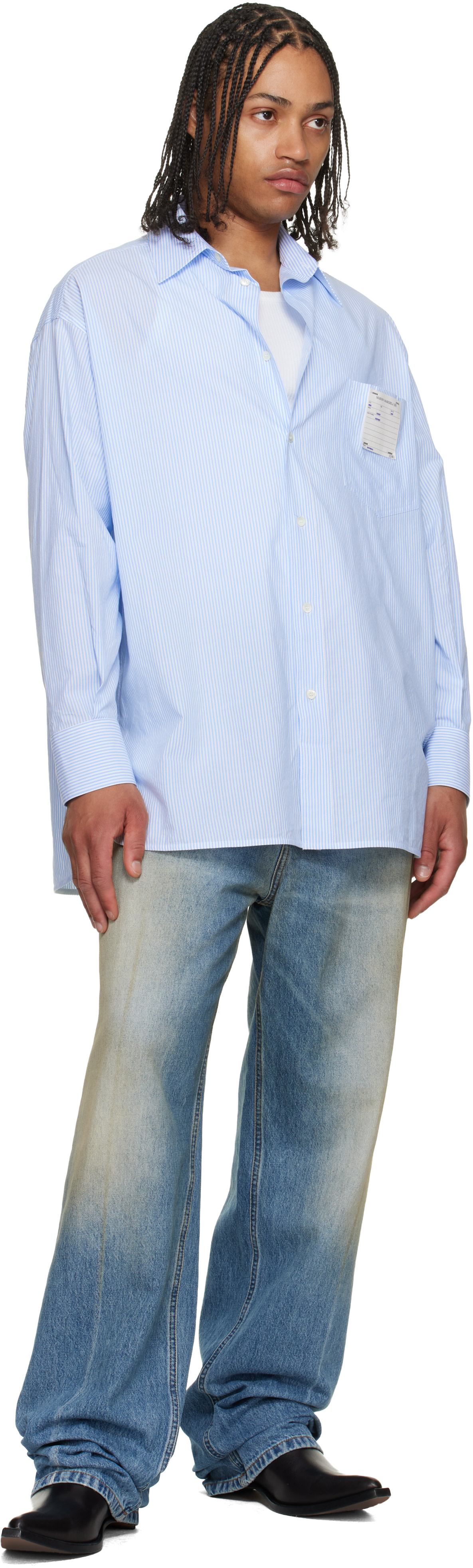 MM6 Maison Margiela: Blue Striped Poplin Shirt | SSENSE